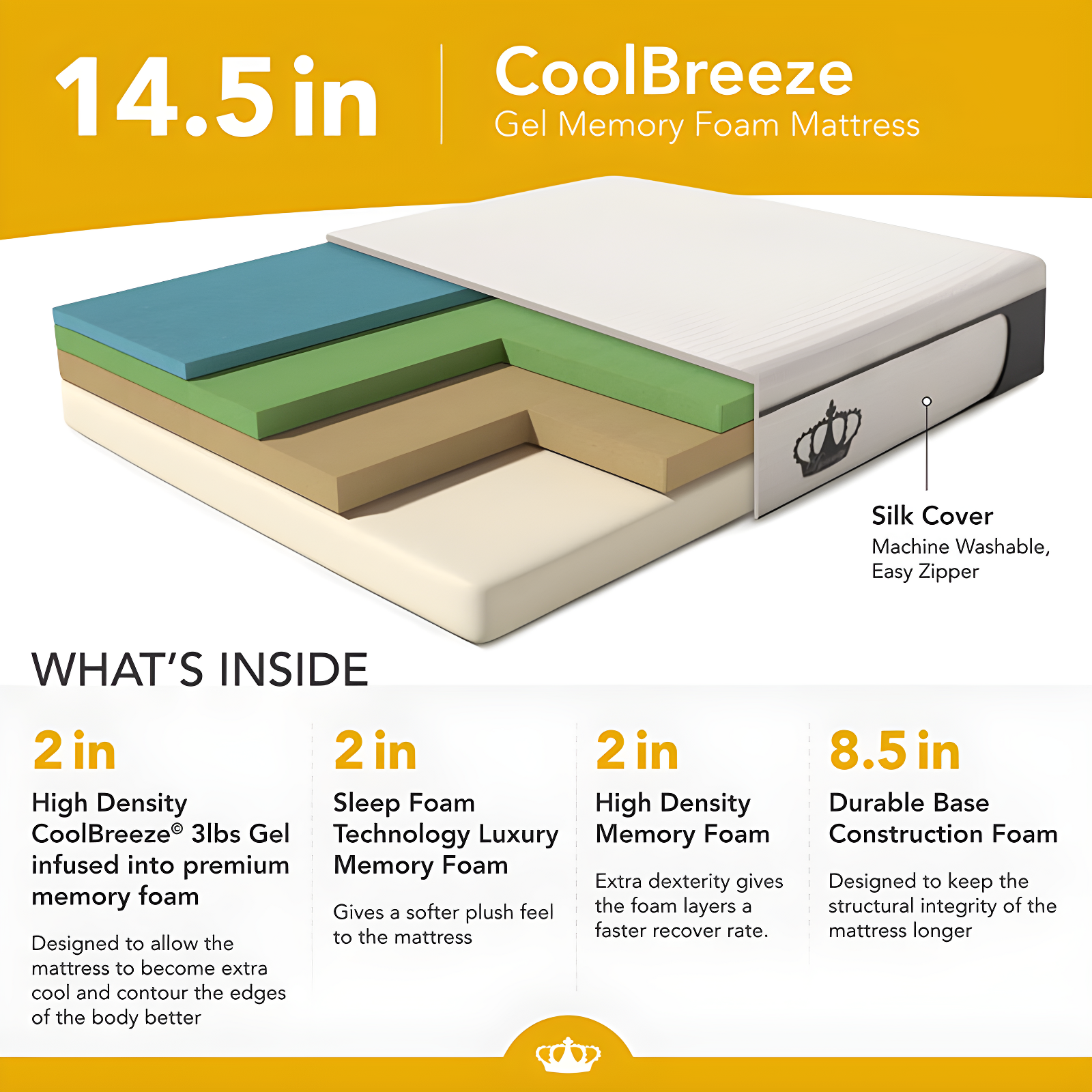 Dynasty Mattress 14.5'' Medium Gel Memory Foam Mattress