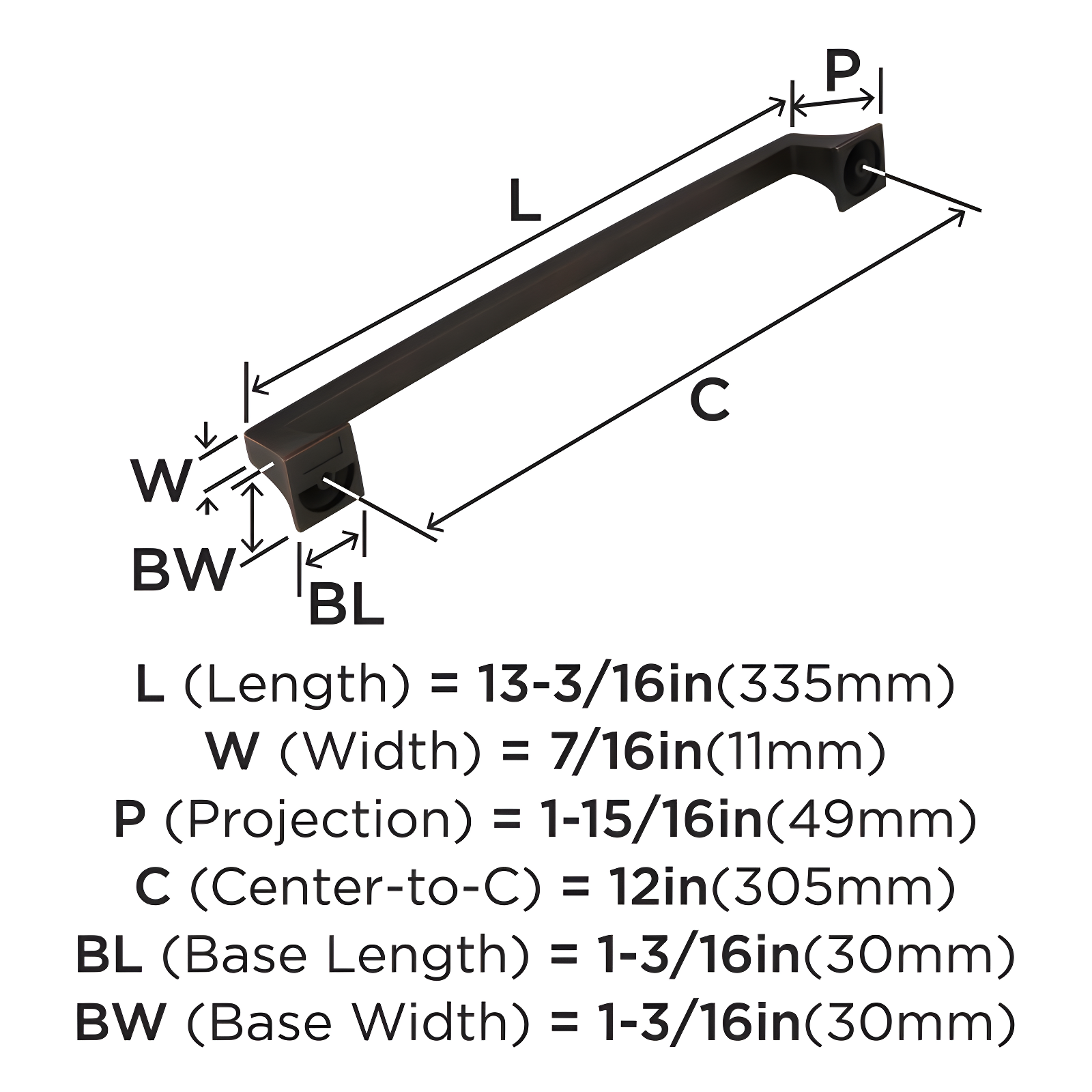 Amerock Mulholland 12 inch (305mm) Center-to-Center Oil-Rubbed Bronze Appliance Pull