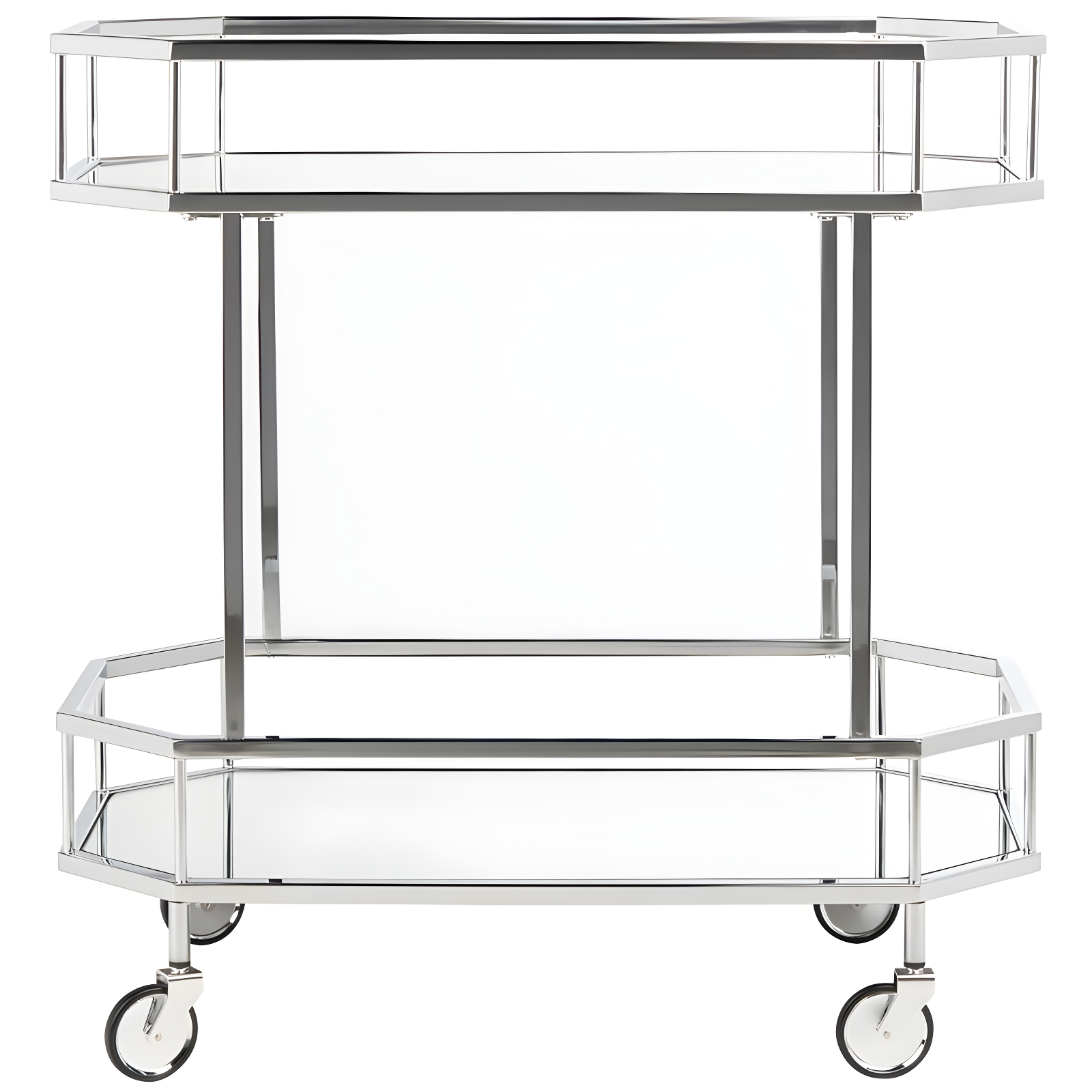 Silva 2 Tier Octagon Bar Cart - BCT8004B - Chrome/Mirror - Safavieh