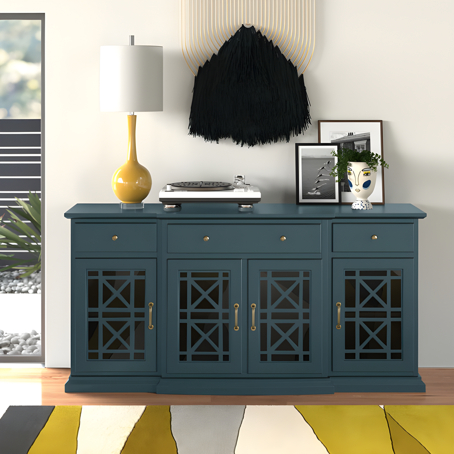 Saugeries Fretwork Detailed Glass Door Sideboard
