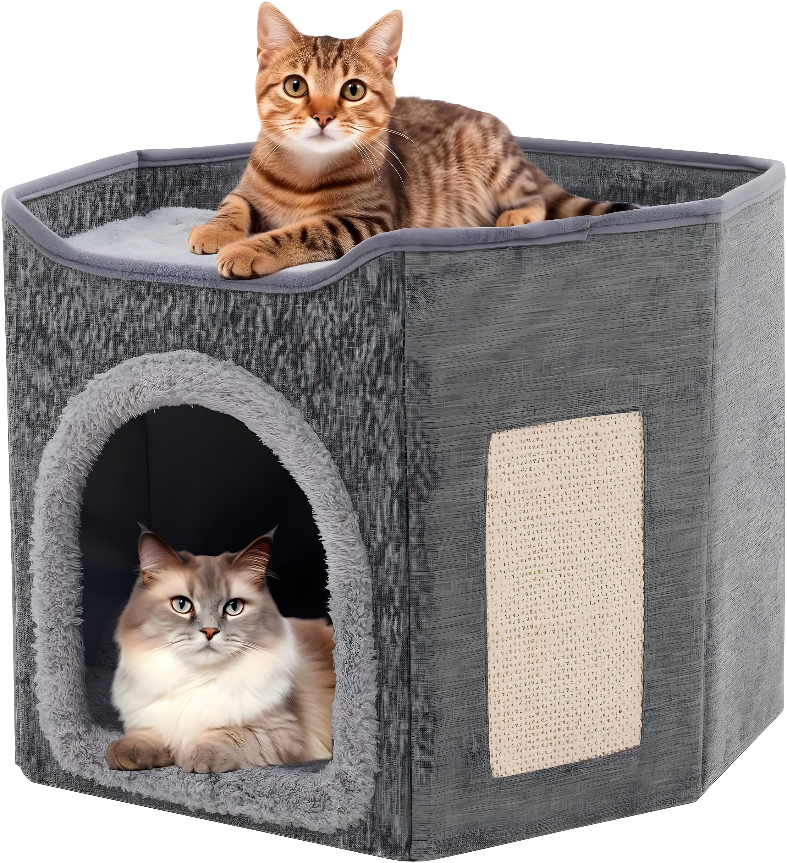 Cat Bed for Indoor Cats Cube House, Covered Cat Cave Beds & Furniture with Scratch Pad and Hideaway Tent, Cute Modern Cat Condo for Multi Small Pet Large Kitten Kitty, Dark Grey