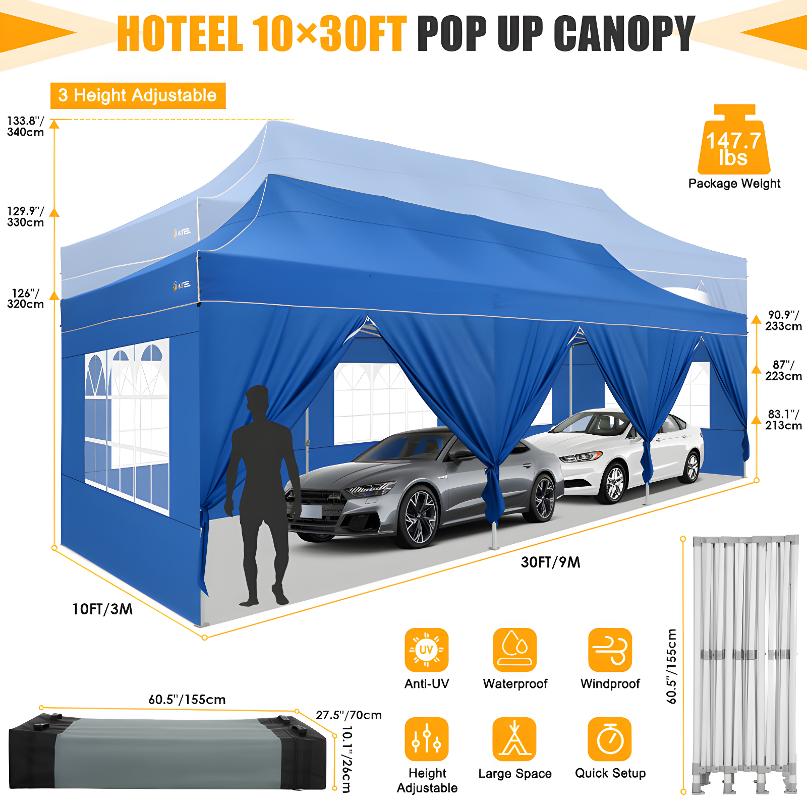 10×30 FT Pop Up Heavy Duty Party Tent with Walls Canopy Commercial Tent with Metal Frame
