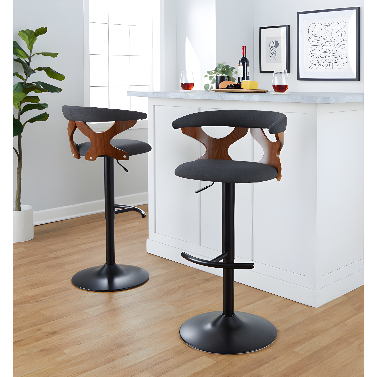 Gardenia Swivel Upholstered Adjustable Height Counter Stool with Metal Frame (Set of 2)