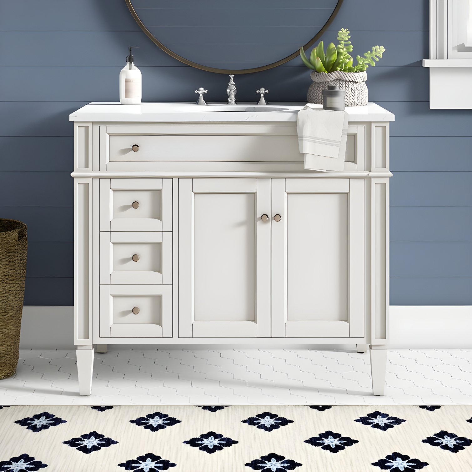 Rukie 40" Free-Standing Single Bathroom Vanity Set with Marble Vanity Top