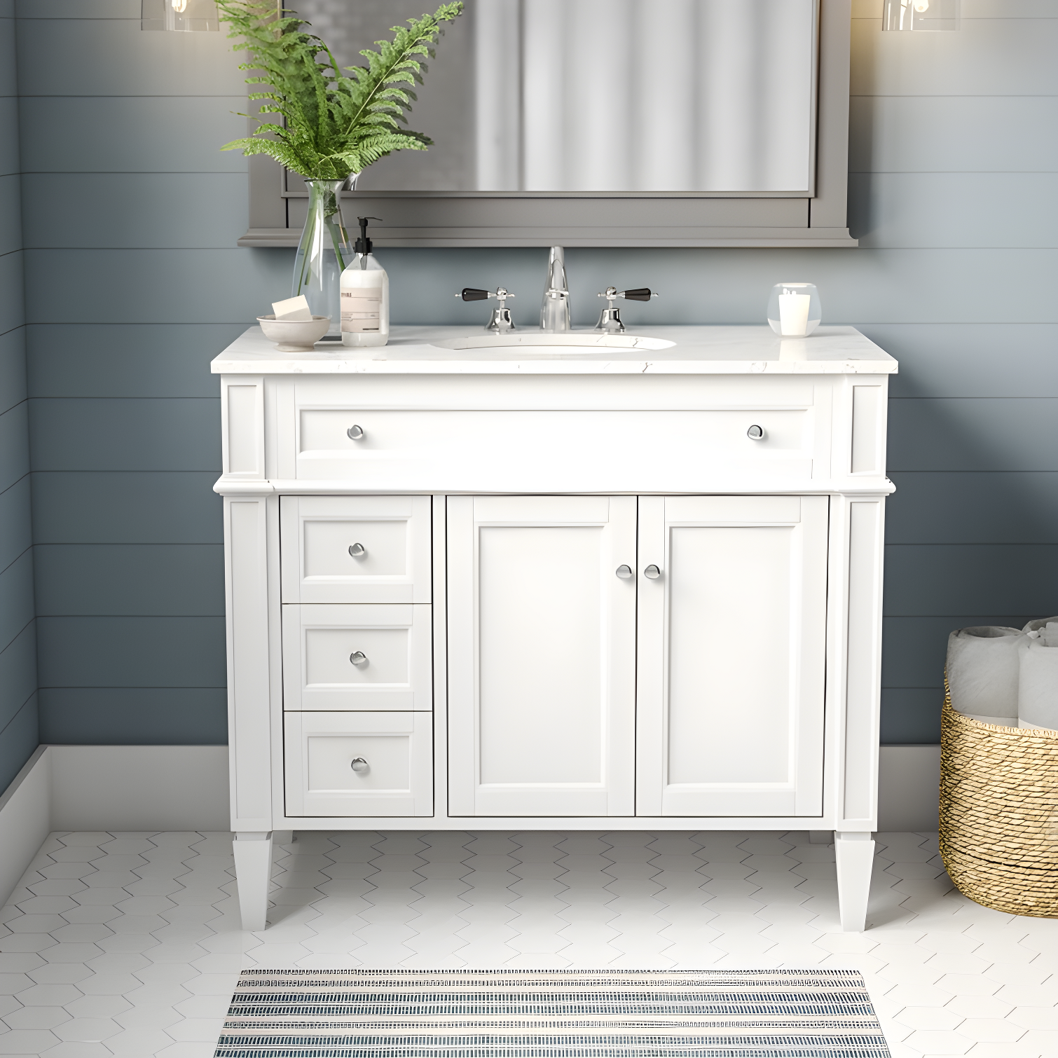 Rukie 40" Free-Standing Single Bathroom Vanity Set with Marble Vanity Top