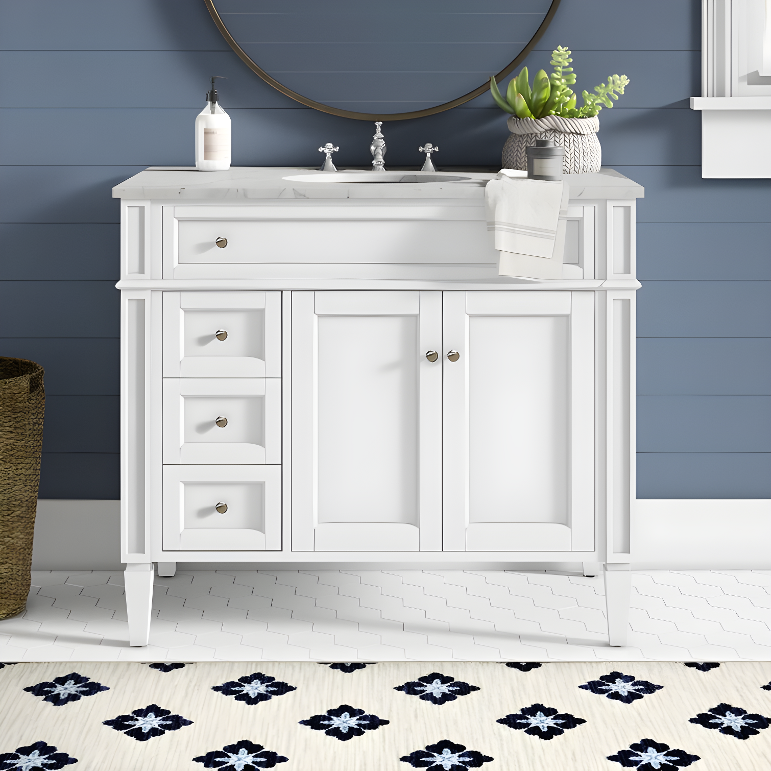 Rukie 40" Free-Standing Single Bathroom Vanity Set with Marble Vanity Top