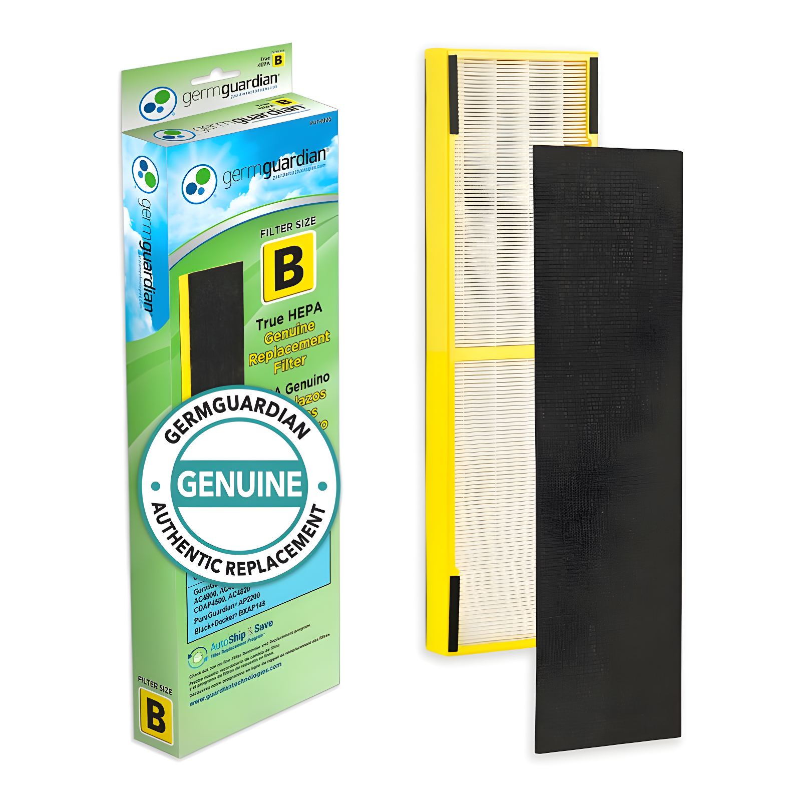 GermGuardian FLT4825 HEPA GENUINE Replacement Filter B Air Purifiers for AC4300/AC4800/AC4900/CDAP4500/AP2200 Series Gray: True HEPA, Carbon Filter