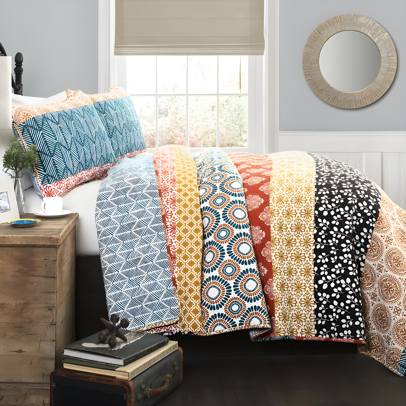 Bohemian 100% Cotton Reversible 3-Piece Quilt Set
