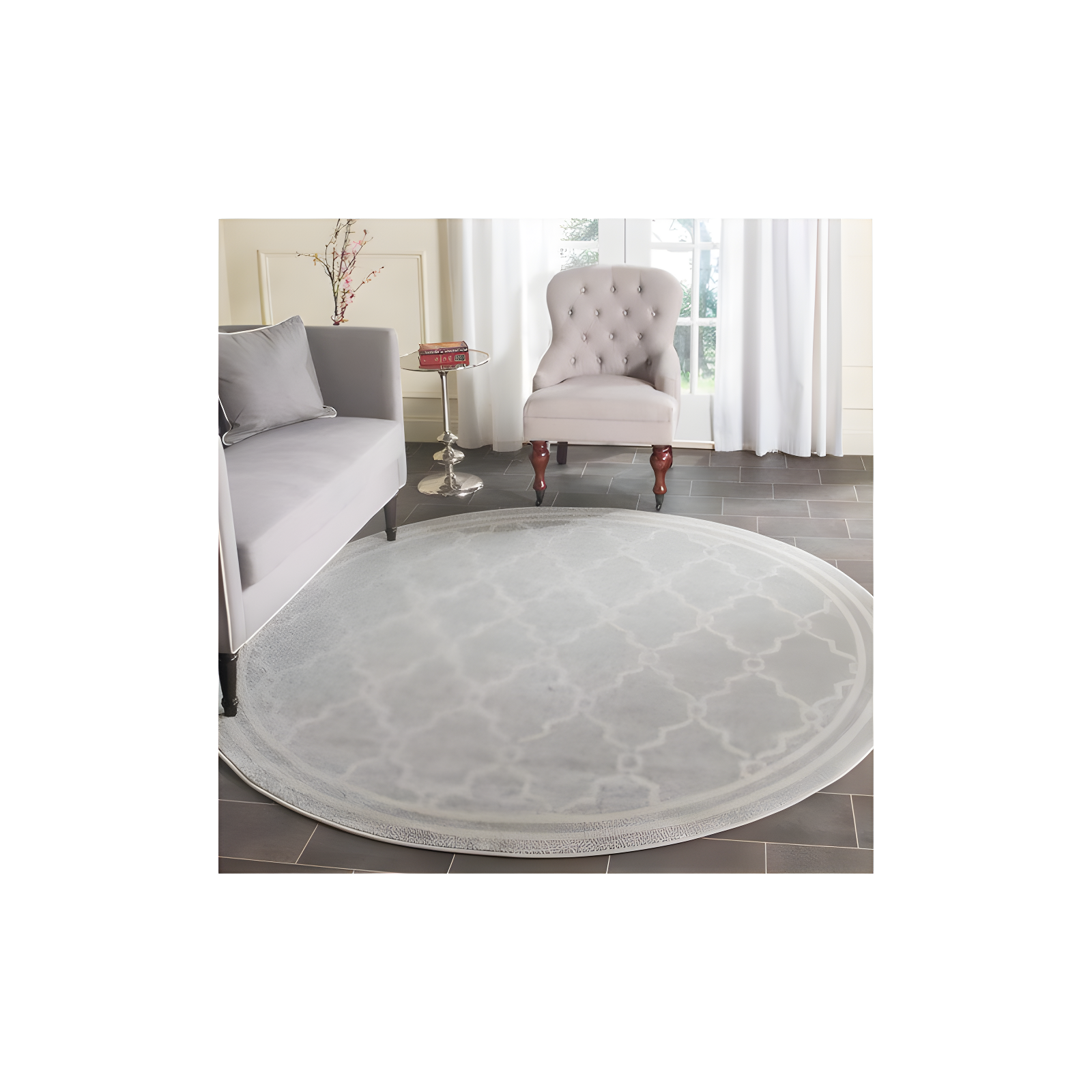 Amherst AMT414 Power Loomed Indoor Area Rug - Light Grey/Ivory - 7' Round - Safavieh