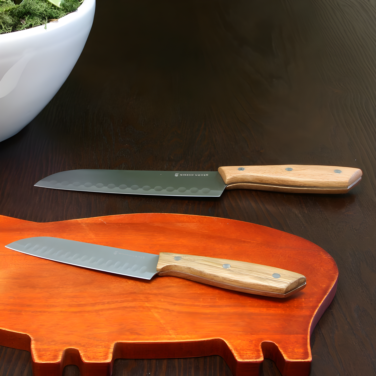 Gibson Home Seward 2 Piece Stainless Steel Santoku Knife Cutlery Set with Wood Handles