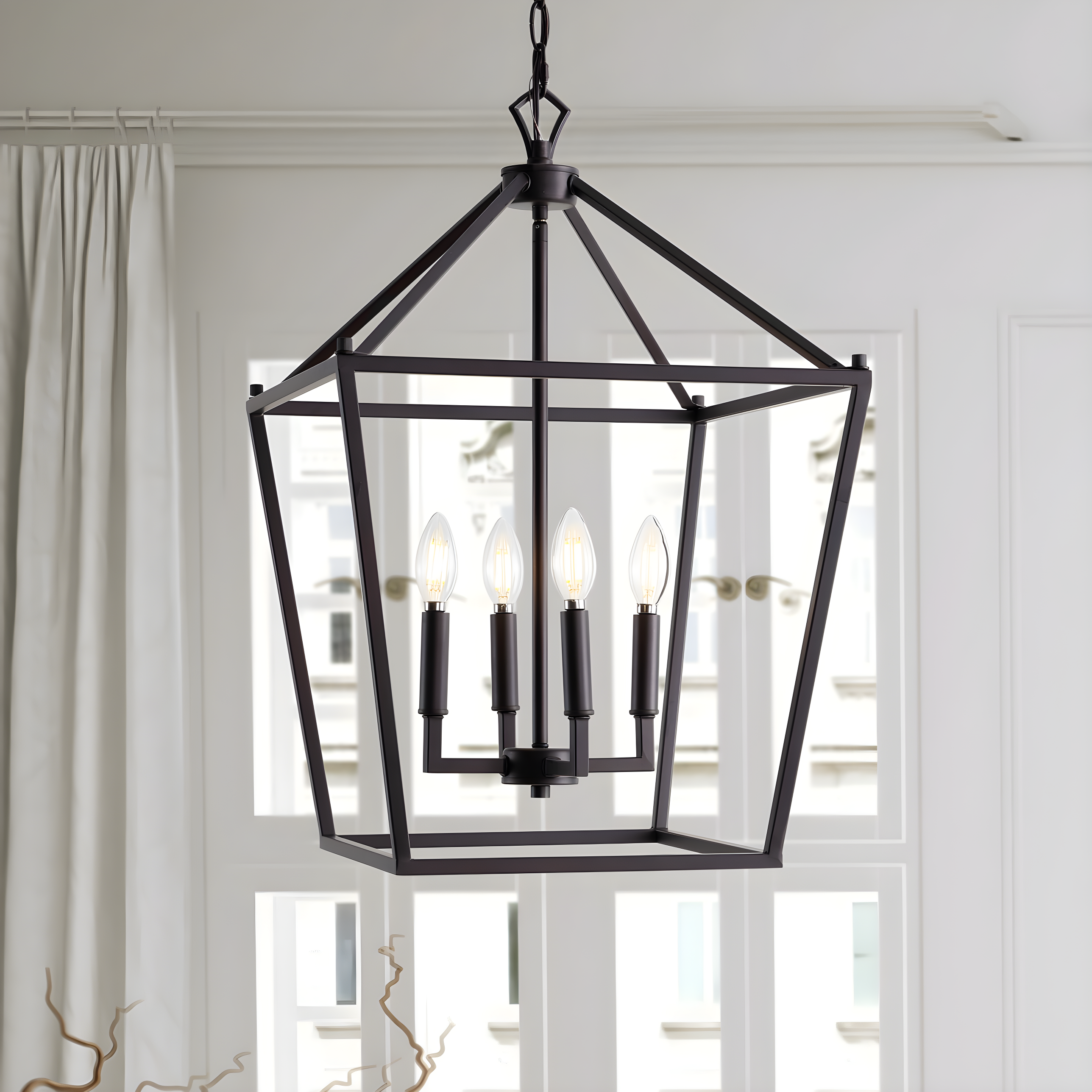 Pagoda 16" 4-Bulb Lantern Metal LED Pendant, Oil Rubbed Bronze