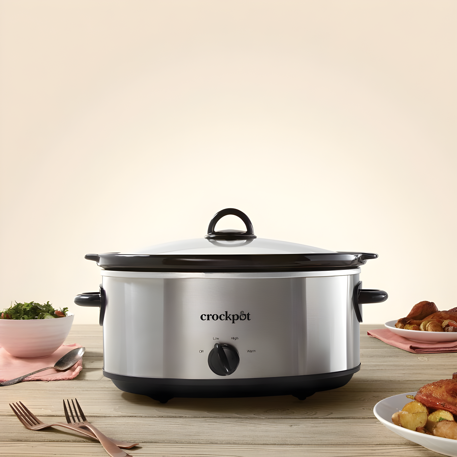Crock-Pot 7qt Manual Slow Cooker - Stainless Steel: Original Slow Cooker, Removable Stoneware, Stay-Cool Handles, 270W