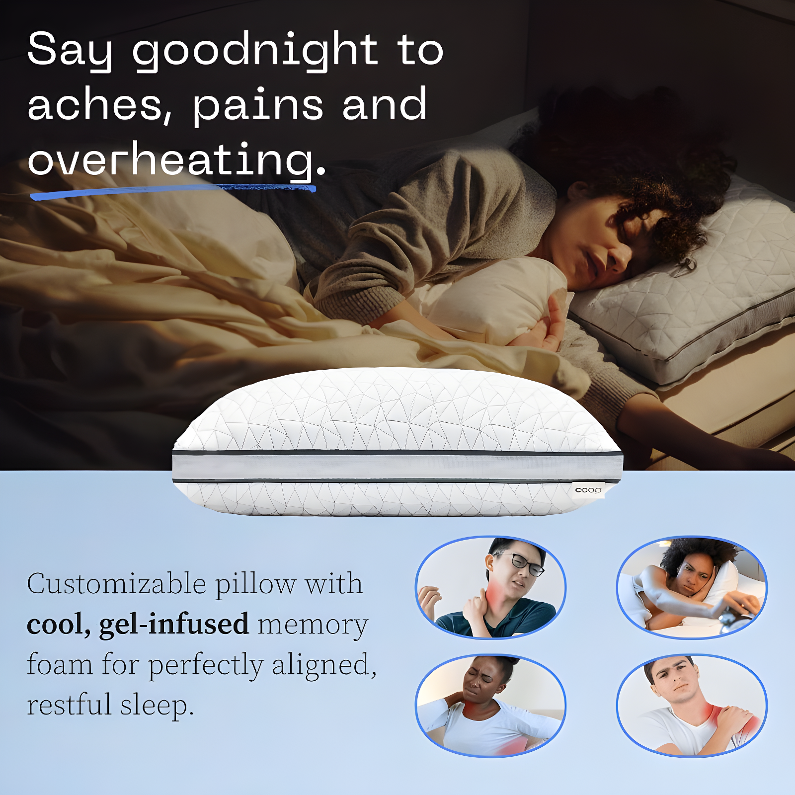 Coop Home Goods The Eden Cool Adjustable Pillow, Queen Size for Sleeping on Back, Stomach and Side Sleeper- Medium Soft Memory Foam Cooling Gel
