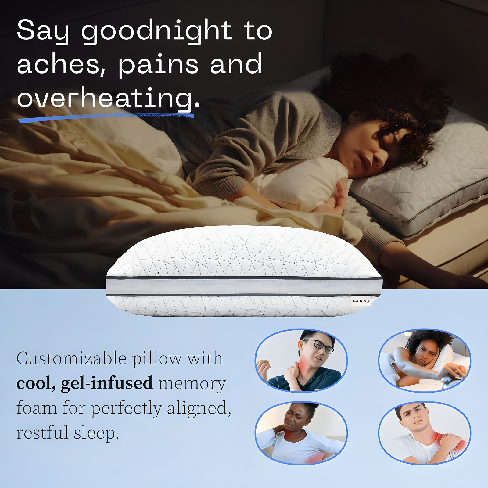 Coop Home Goods The Eden Cool Adjustable Pillow, Queen Size for Sleeping on Back, Stomach and Side Sleeper- Medium Soft Memory Foam Cooling Gel