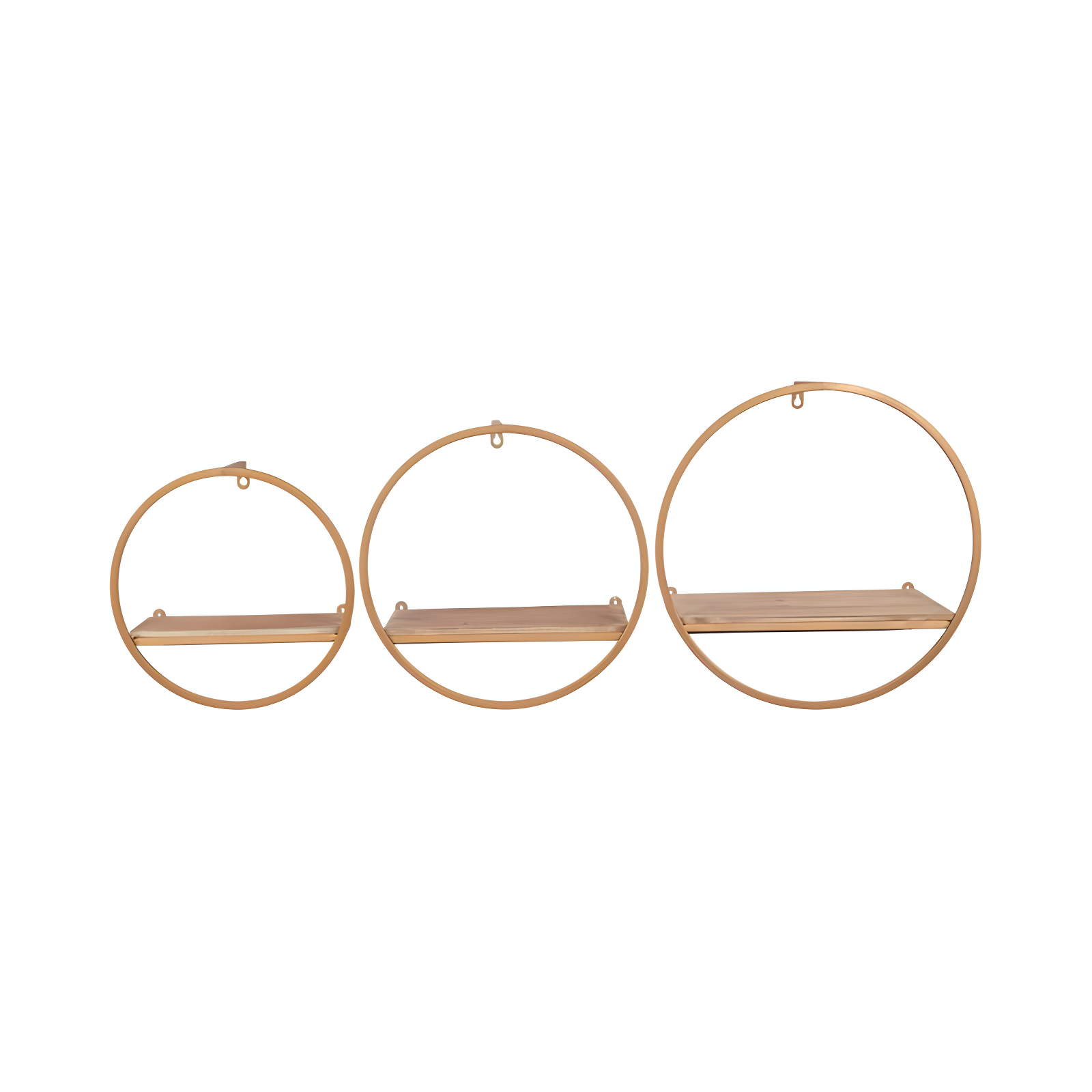 Sagebrook Home Set of 3 11.75"/13.75"/15.75" Elliptical Bronze-tone Metal and Brown Wood Wall Shelves for Wall Storage