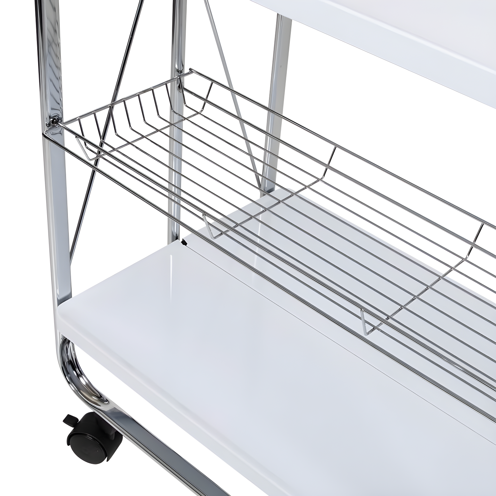 Honey-Can-Do Foldable Cart White/Chrome: Utility Storage Cart, Rolling & Collapsible, 2 Shelves, Steel, Universal Placement