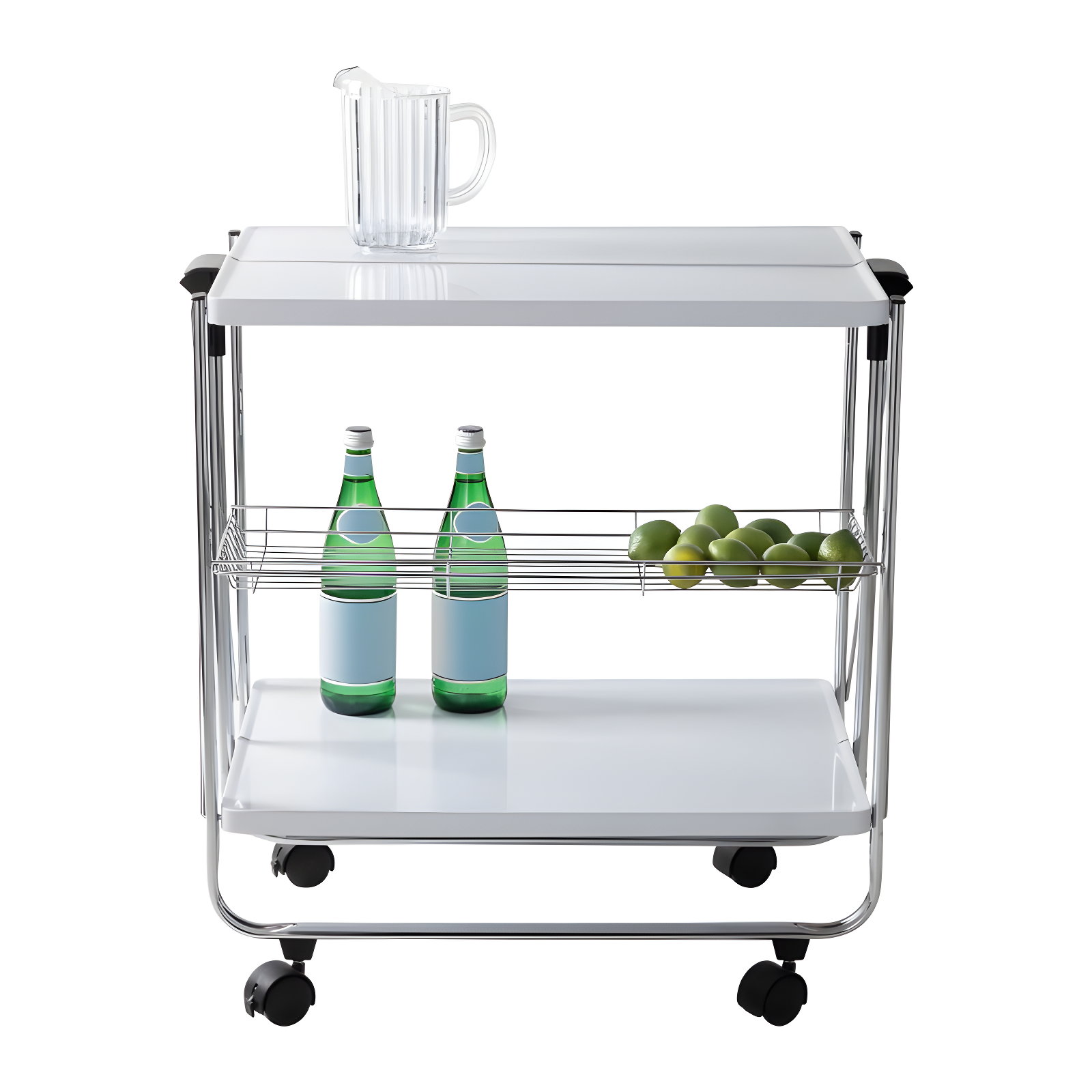 Honey-Can-Do Foldable Cart White/Chrome: Utility Storage Cart, Rolling & Collapsible, 2 Shelves, Steel, Universal Placement