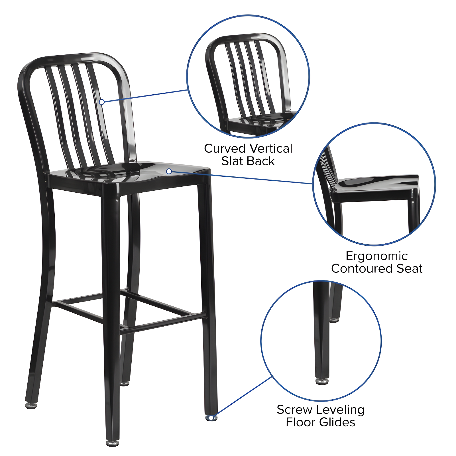 Flash Furniture Commercial Grade 30" High Black Metal Indoor-Outdoor Barstool with Vertical Slat Back