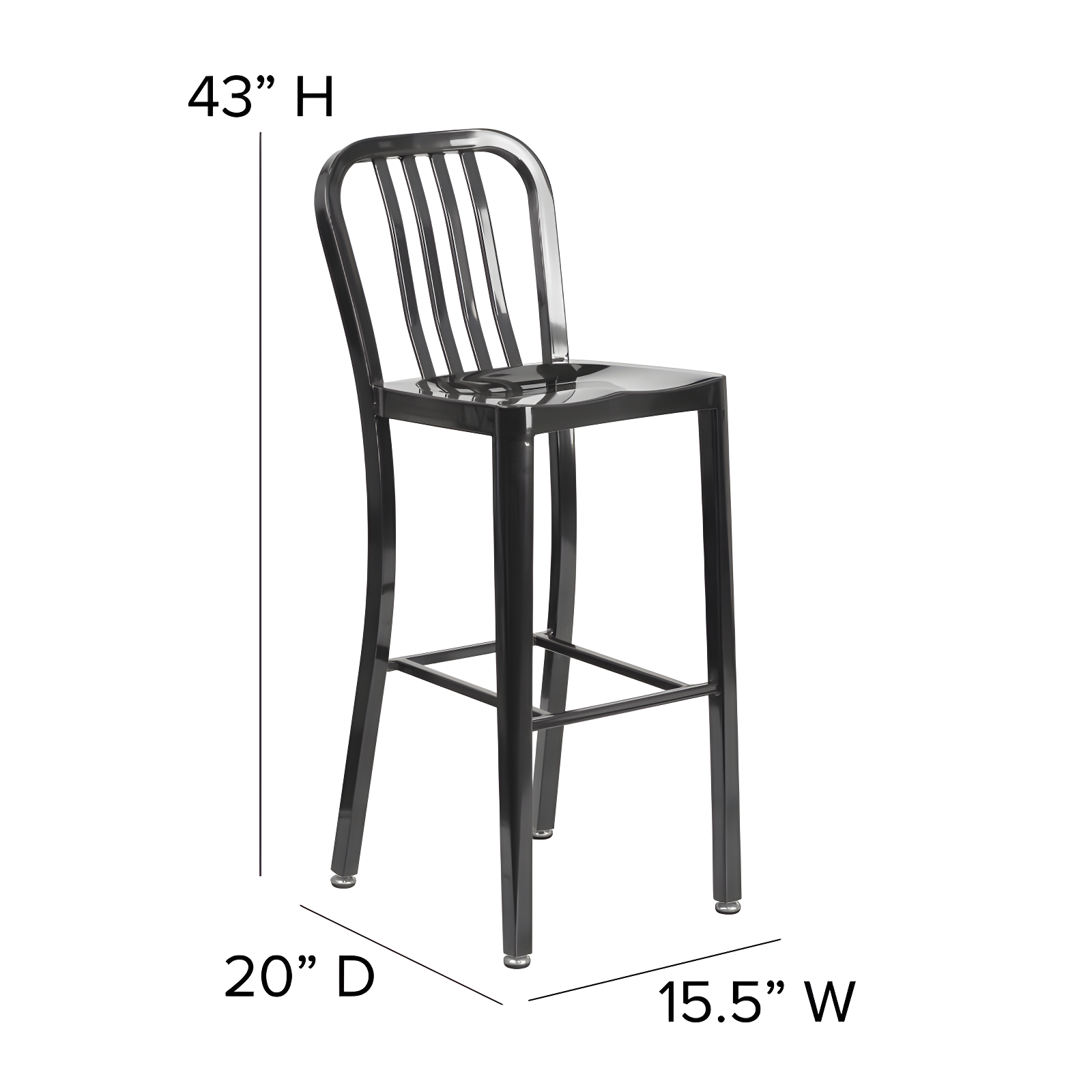 Flash Furniture Commercial Grade 30" High Black Metal Indoor-Outdoor Barstool with Vertical Slat Back