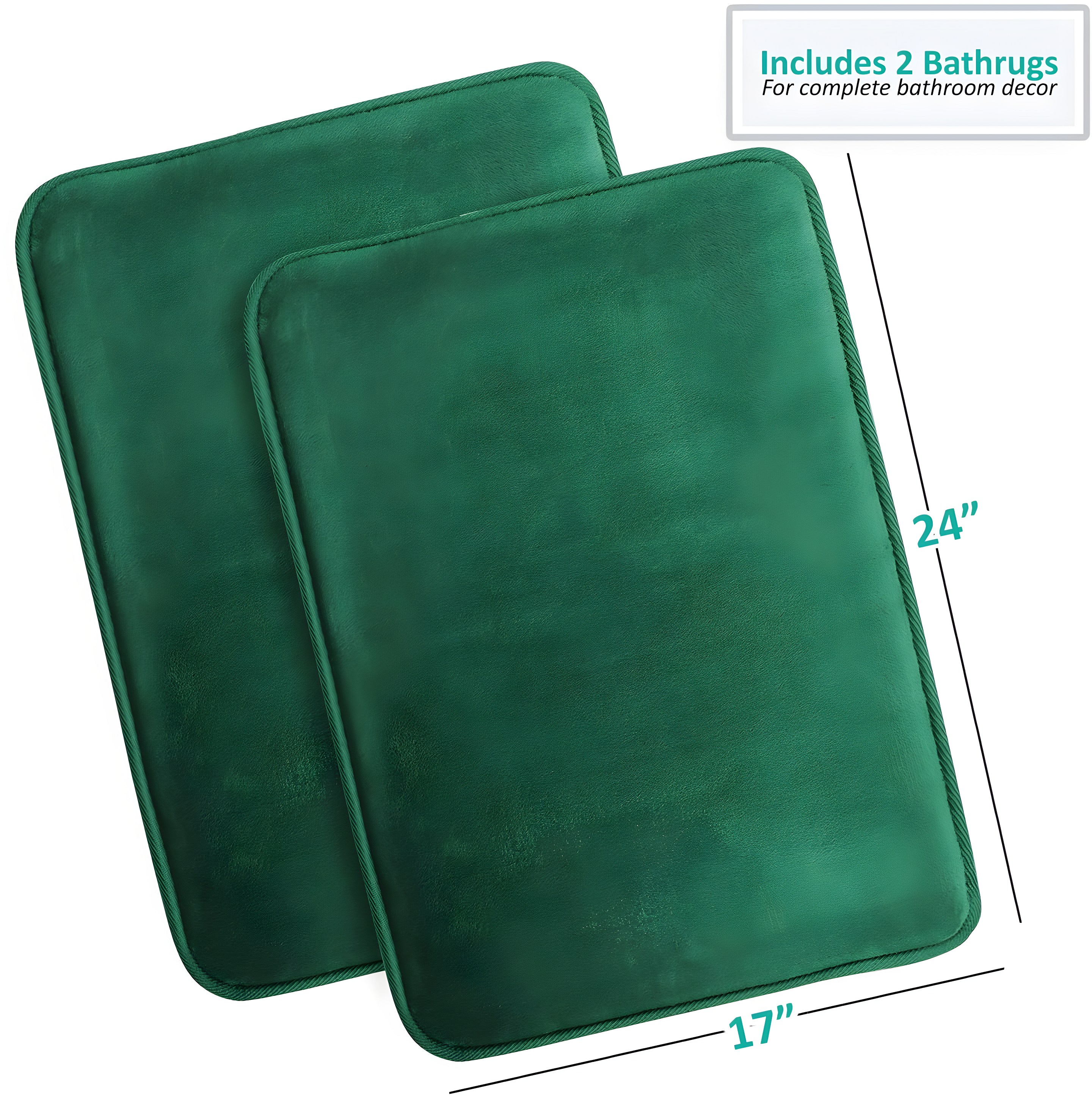 Clara Clark  Ultra Soft Plush Bathroom Rug - Non-Slip, Velvet, Memory Foam Bath Mat - Set of 2 Hunter Green Set of 2 (17x24)