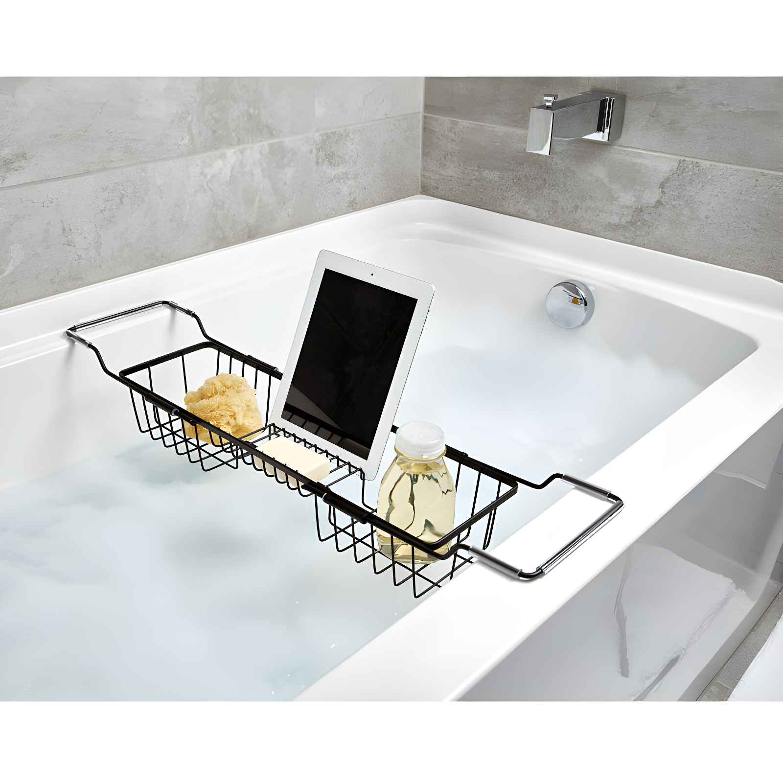 iDesign iDesign Everett Metal Adjustable Over the Tub Caddy 22.55" x 6.7" x 4.41", Matte Black