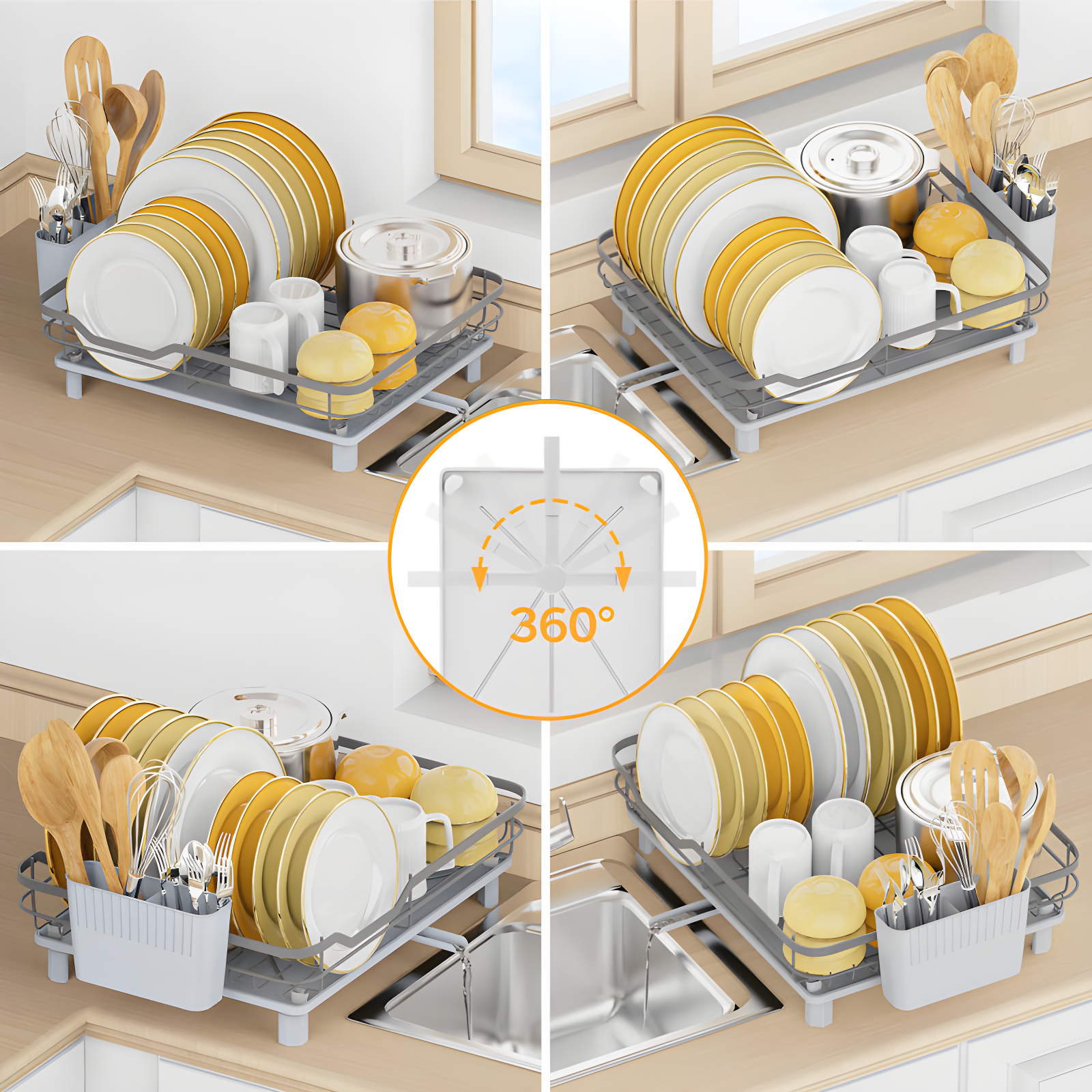 COAHAHA Space-Saving Gray Stainless Steel Dish Drying Rack - Sturdy, Portable, Easy Drainage