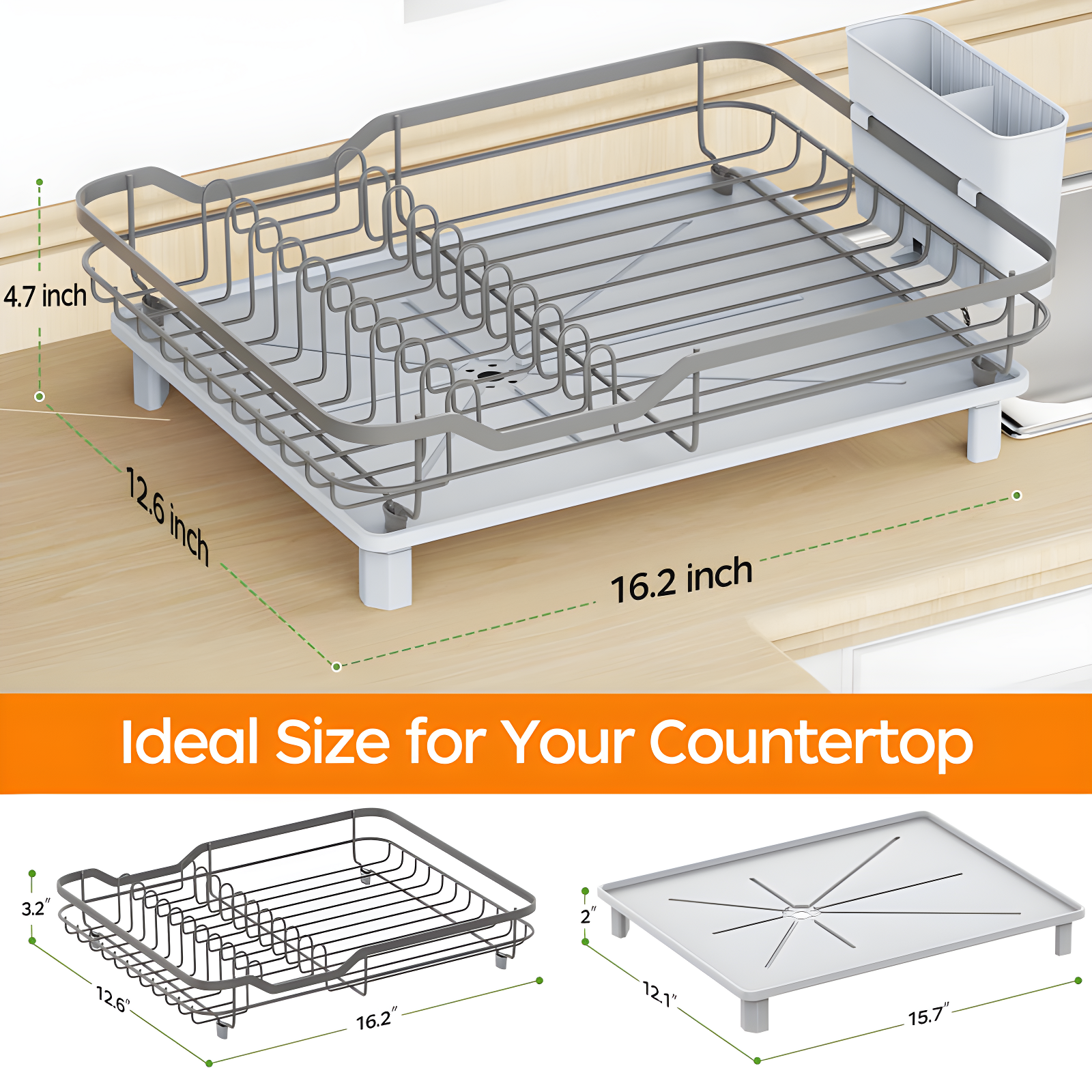 COAHAHA Space-Saving Gray Stainless Steel Dish Drying Rack - Sturdy, Portable, Easy Drainage