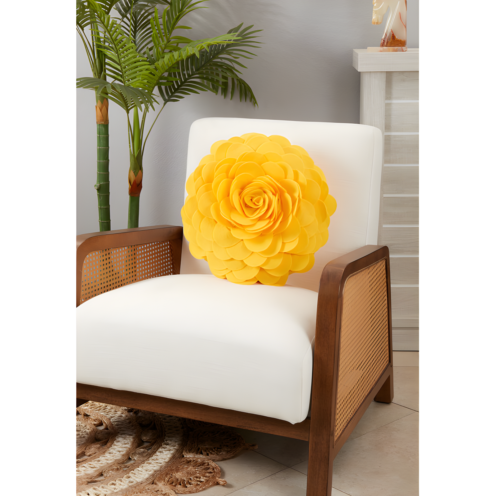 Flower Appliqued Felt Throw Pillow