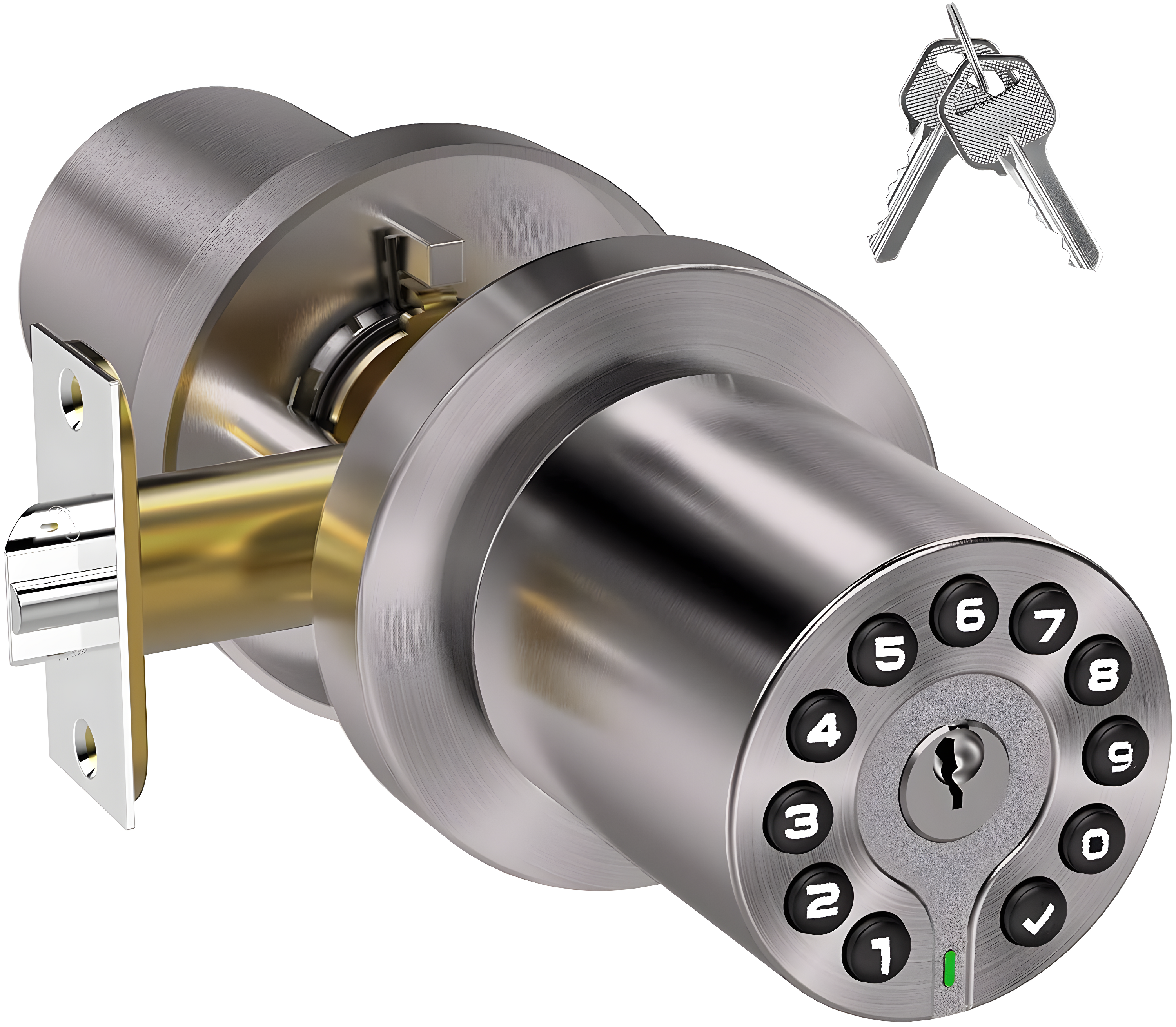 BOTHSTAR Keypad Door Knob with Key,Keyless Entry Door Lock, Code Locks Door Knob, Auto Lock,50 User Code,Easy to Install,for Home,Office,Hotel,Bedroom,Garage,No Deadbolt-Satin Nickel Finish