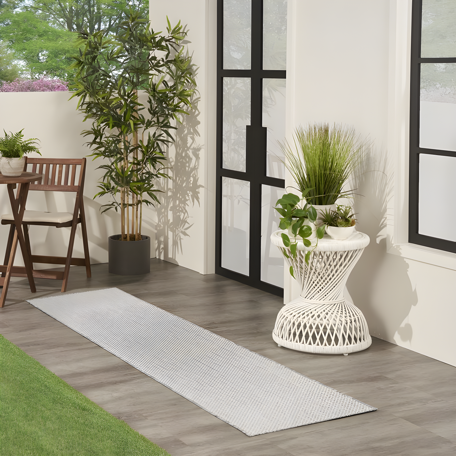 Nourison 2'2" x 8' Courtyard Modern Easy Care Flatweave Indoor Outdoor Runner Rug Ivory/Silver