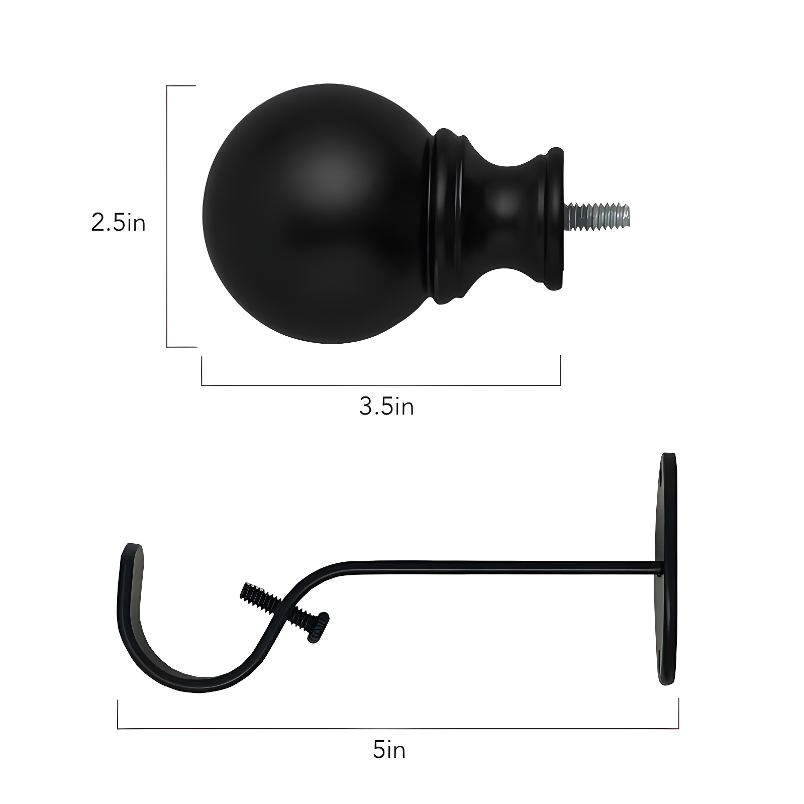 Cordelia 1" Window Drapery Single Curtain Rod with Globe Ball Finial - 28"-48" - Black - Elrene Home Fashions