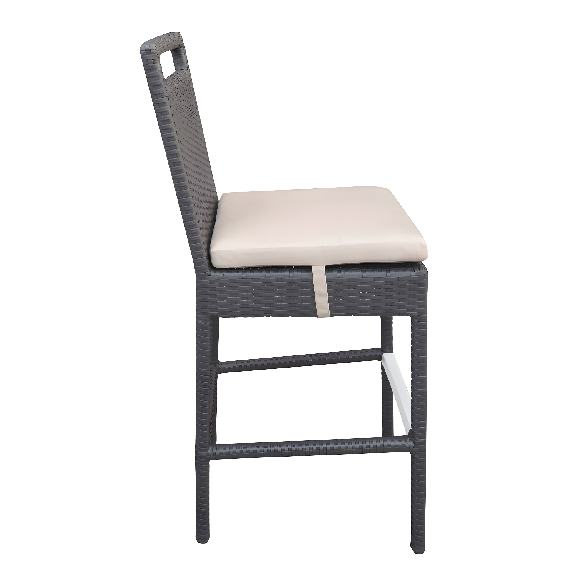 Armen Living Tropez Outdoor Patio Wicker Barstool with Water Resistant Beige Fabric Cushions