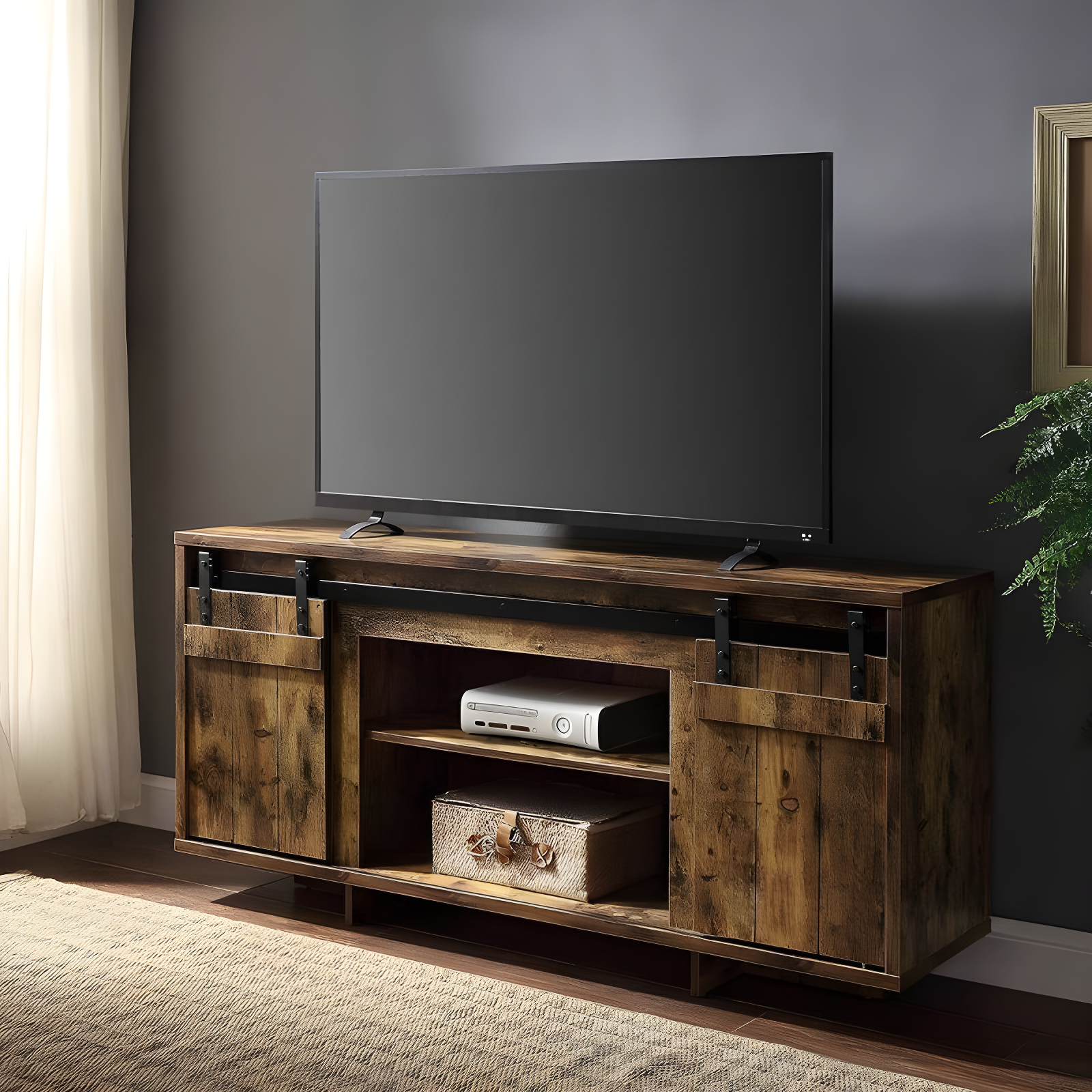 Acme Furniture 60" Bellarosa TV Stand for TVs up to 60" Rustic Oak: Wood Frame, Fixed Shelves, Assembly Required