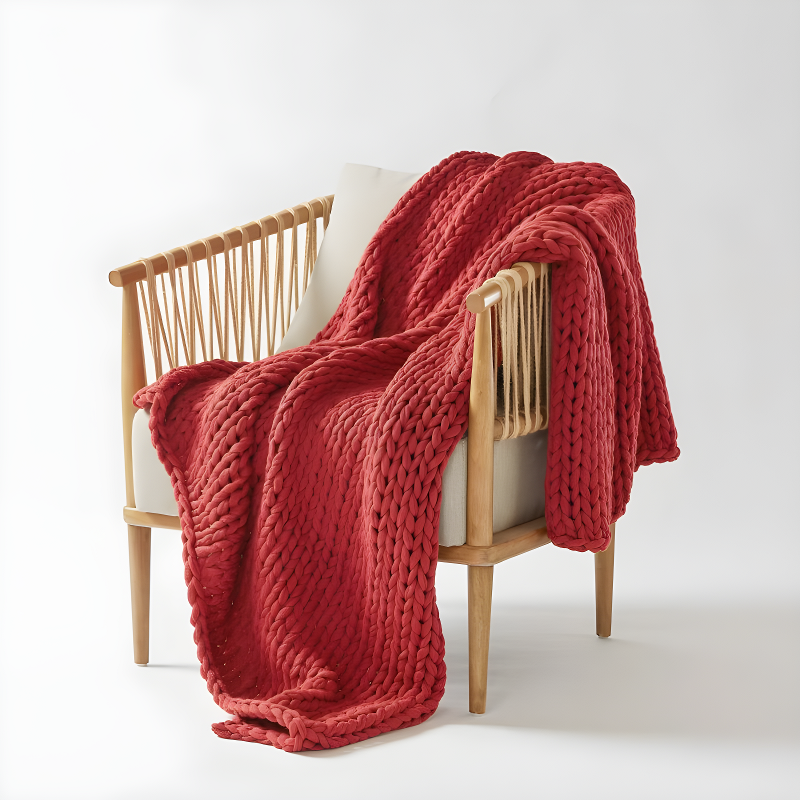 50"x60" Chunky Double Knit Handmade Throw Blanket Red - Madison Park