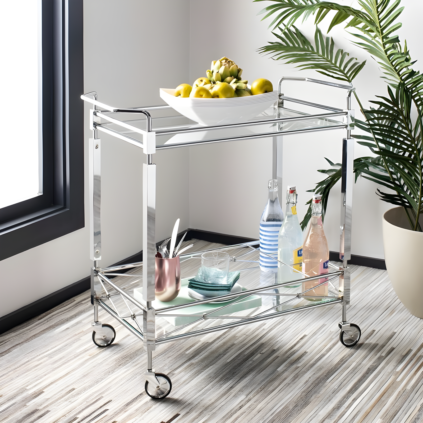 Ingrid 2 Tier Bar Cart - BCT8000A - Chrome/Glass - Safavieh
