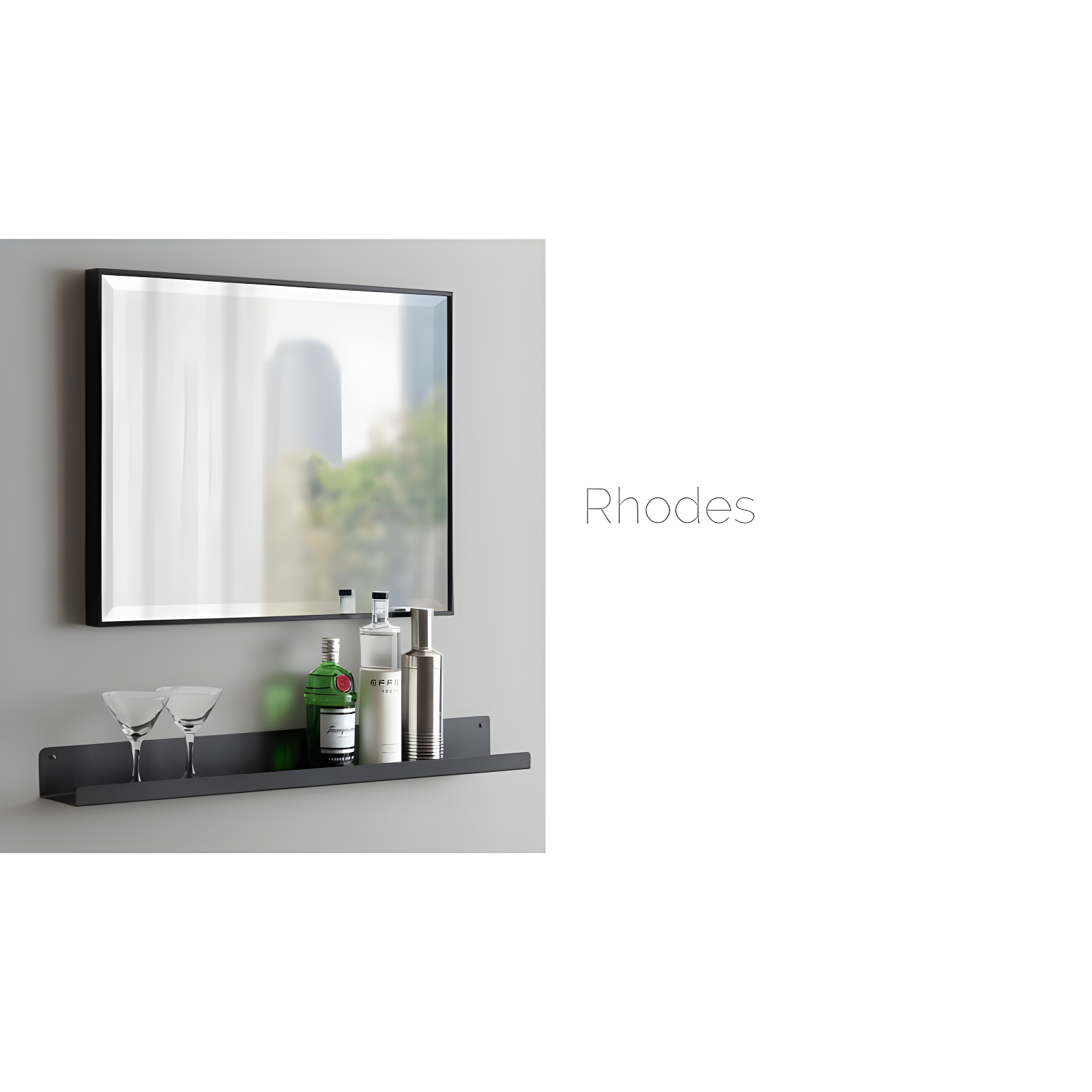 22.7" x 28.7" Rhodes Rectangle Wall Mirror Black - Kate & Laurel: Modern Beveled, No Assembly Required
