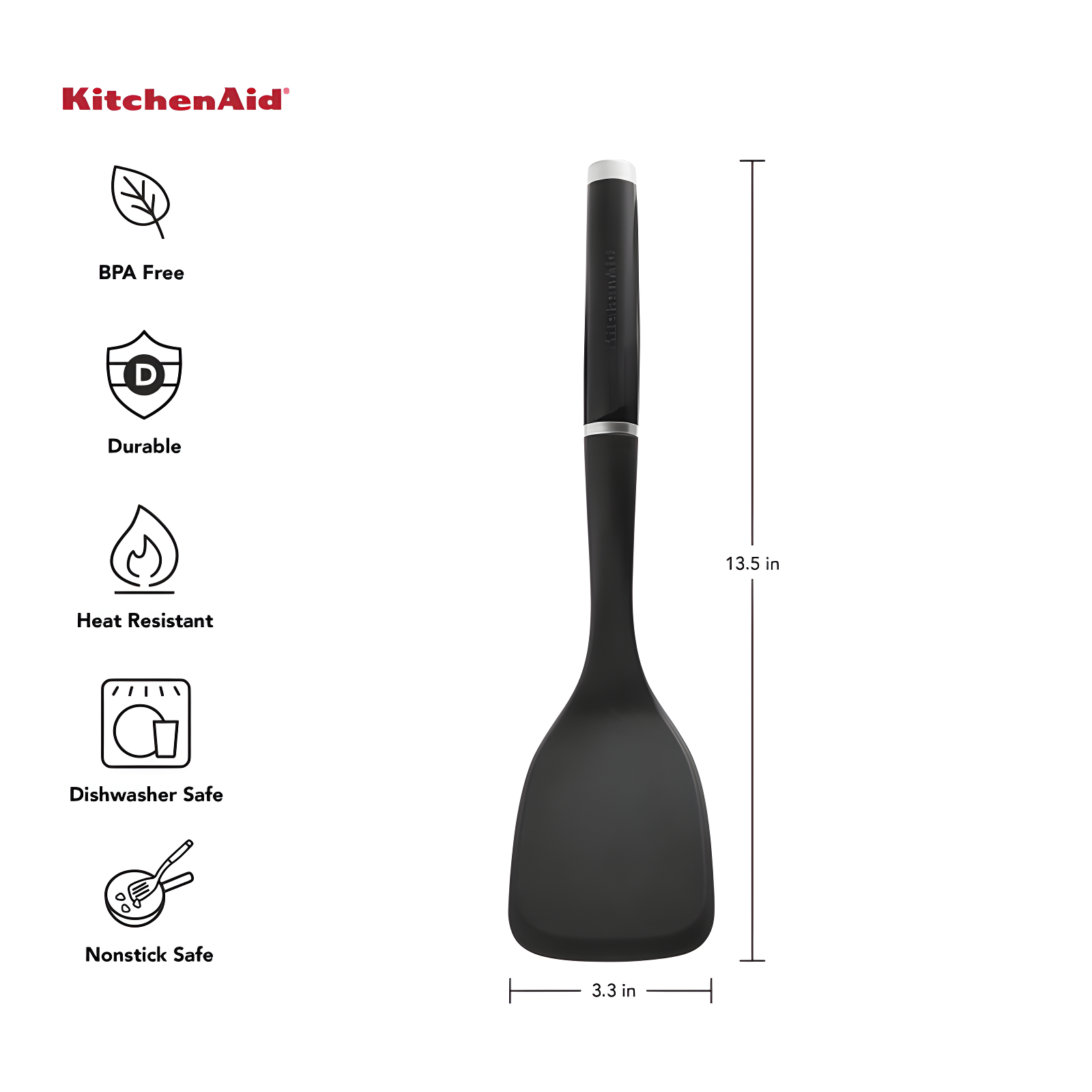 KitchenAid® Kitchenaid Classic Solid Turner, Black, 13.5X 3.3 Inch