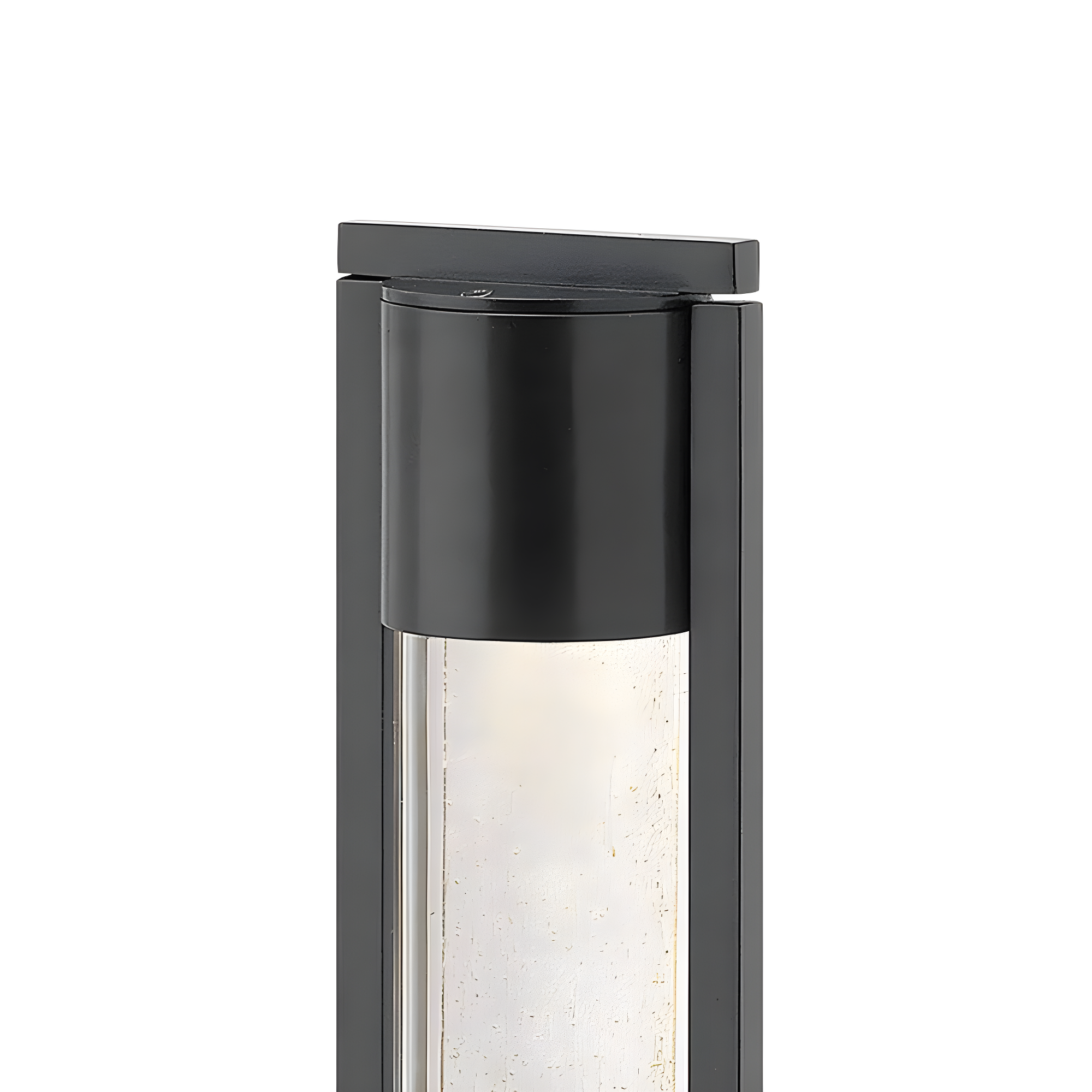 Sleek Black LED Landscape Bollard with Clear Acrylic & Seedy Glass