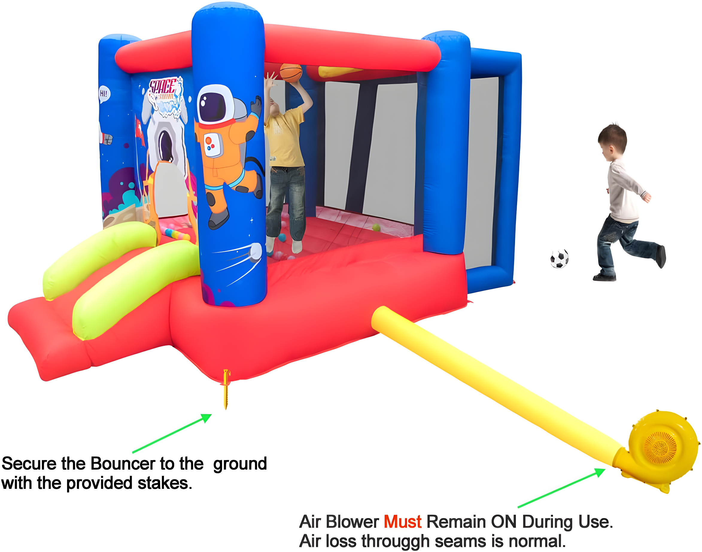 Inflatable Bounce House with Slide, Jumping Castle with Blower for Kids Play House with Wave Pool