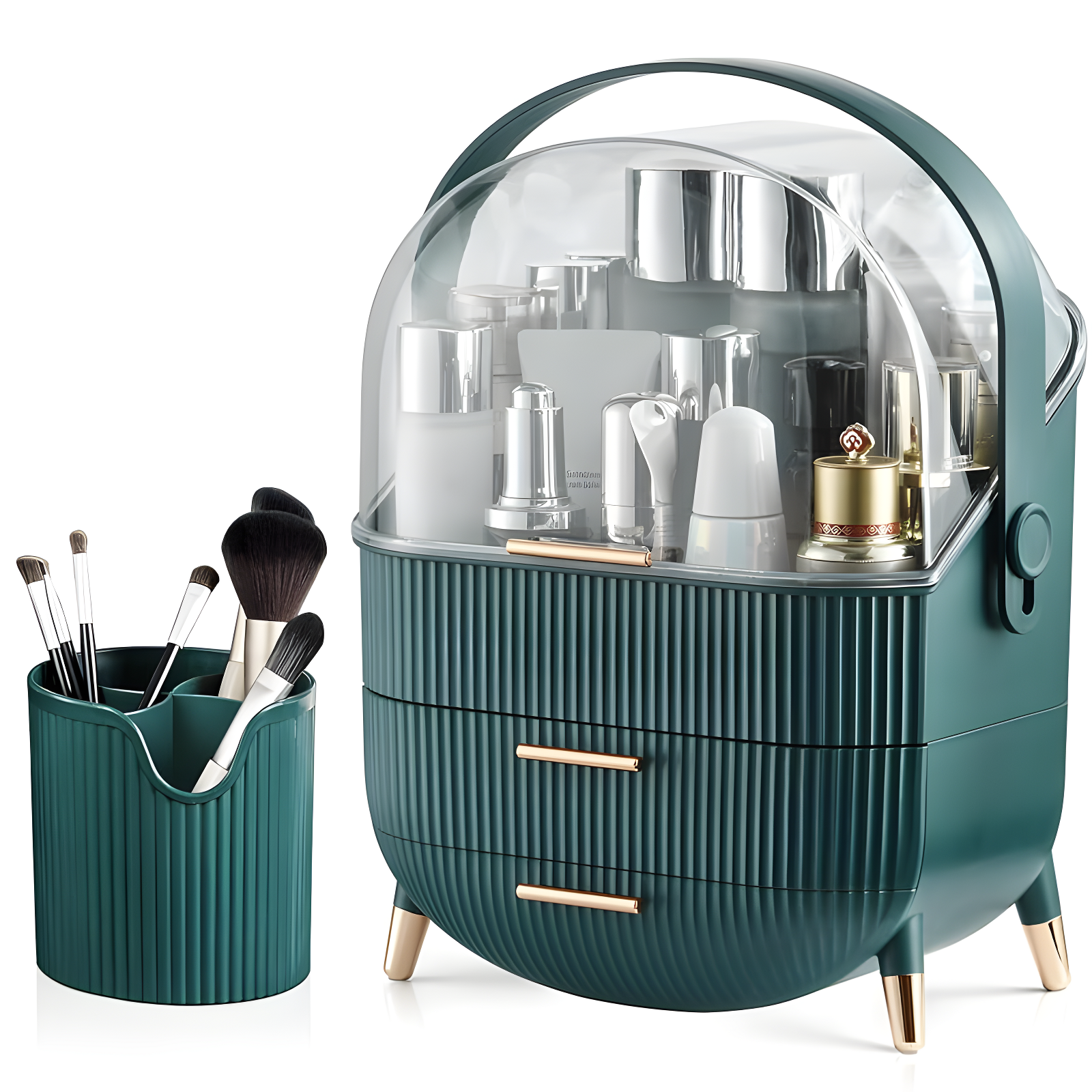 Make up Organizers and Storage, Makeup Organizer for Vanity, Cosmetics Skincare Organizers with Lid and Drawers, Cosmetic Display Cases for Countertop, Bathroom, Ideal Gifts for Women(Light Green)