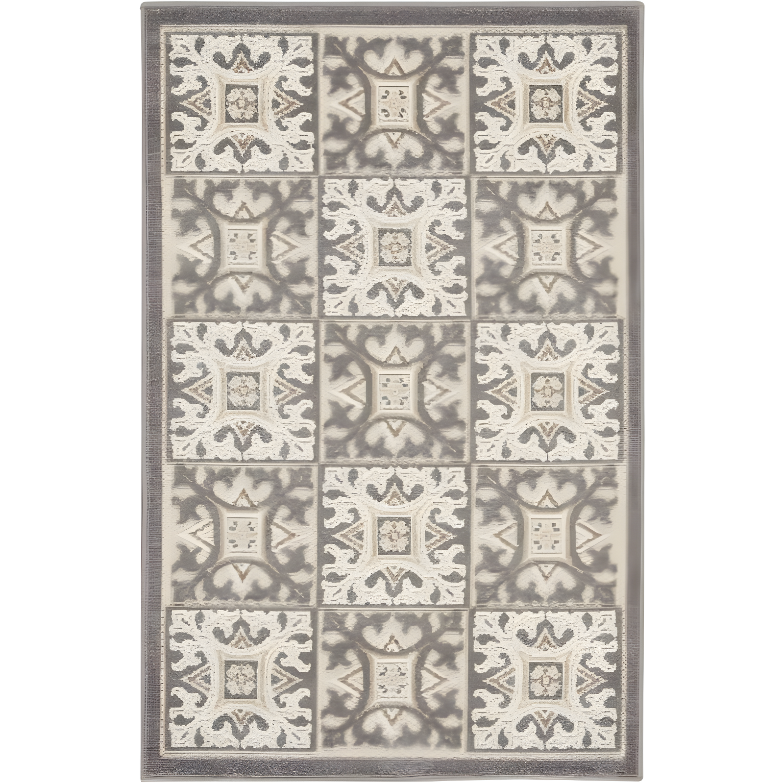Nourison Aloha Modern Mosaic Flatweave High-Low Indoor Outdoor Area Rug Ivory Grey 2'8" x 4'