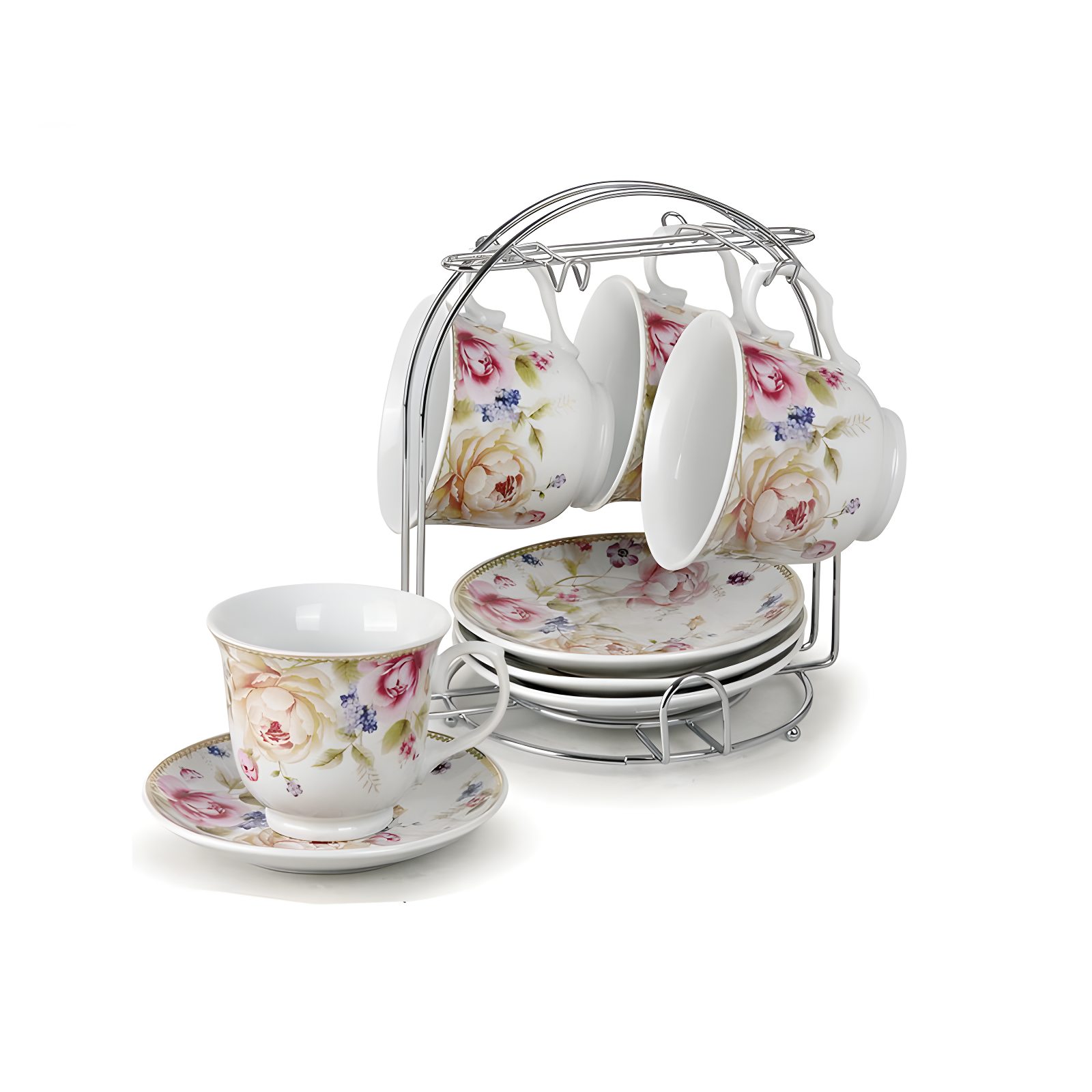Lorren Home Trends 4 Piece Teacup & Saucer Set