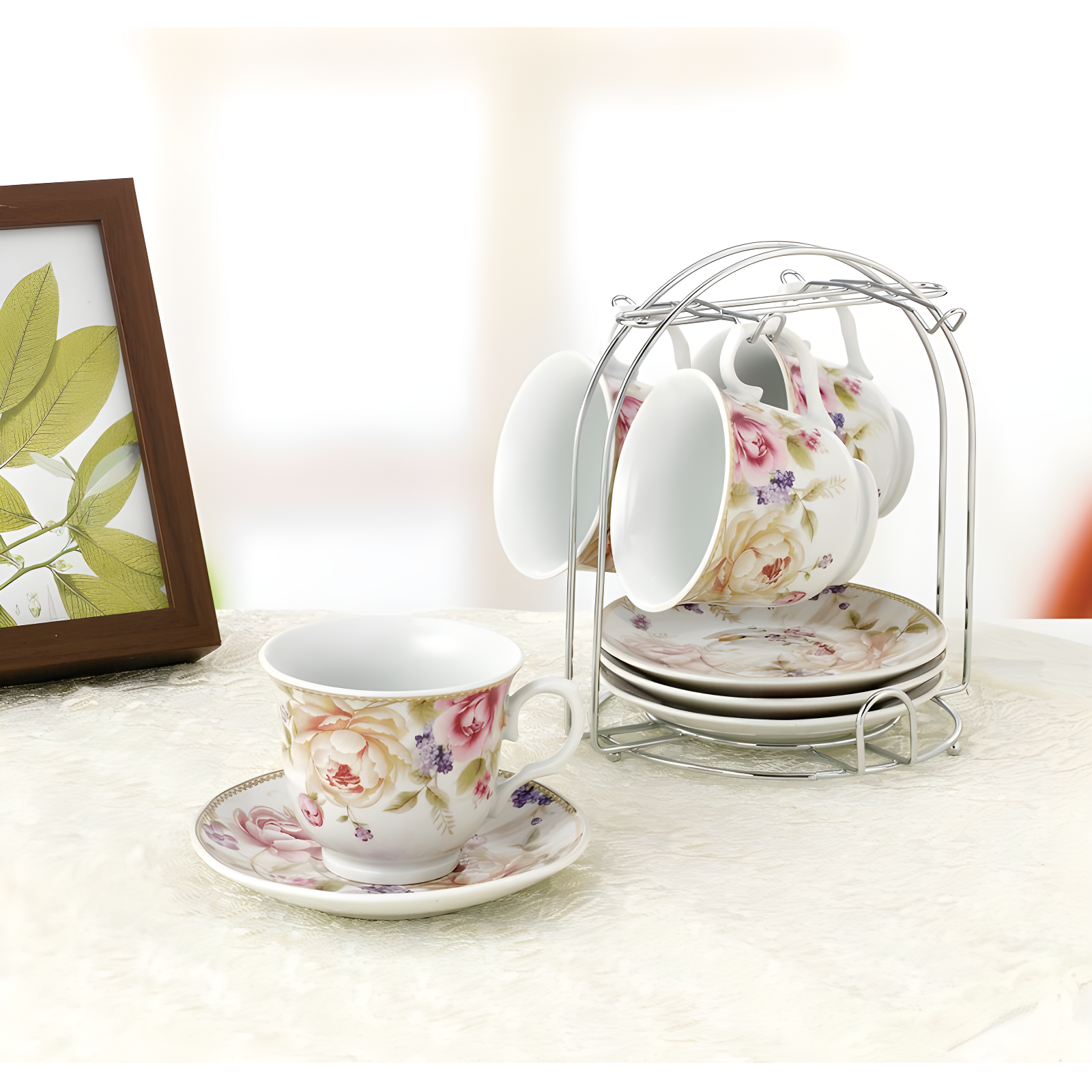 Lorren Home Trends 4 Piece Teacup & Saucer Set