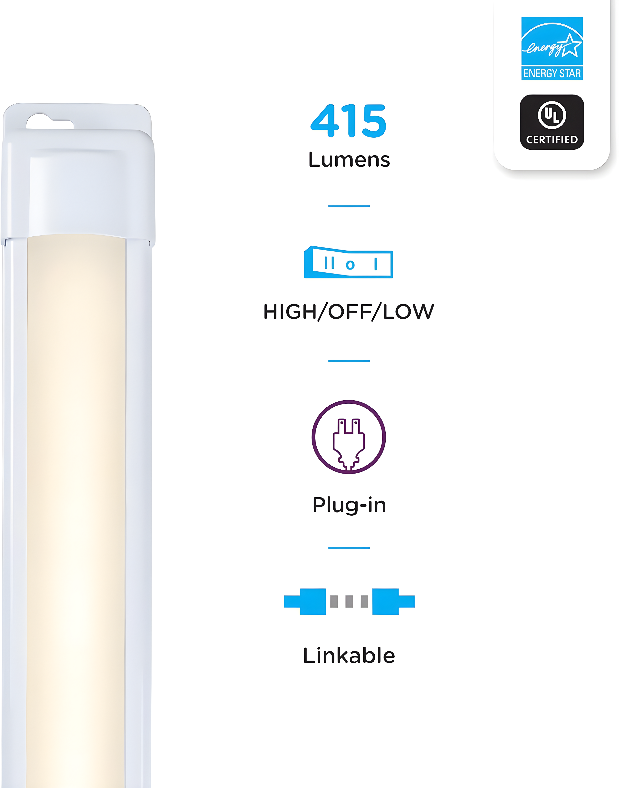 Enbrighten Premium Linkable Under Cabinet Fixture, 12in, LED, Linkable, 415 Lumens, 3000K Warm White, 38845-T1