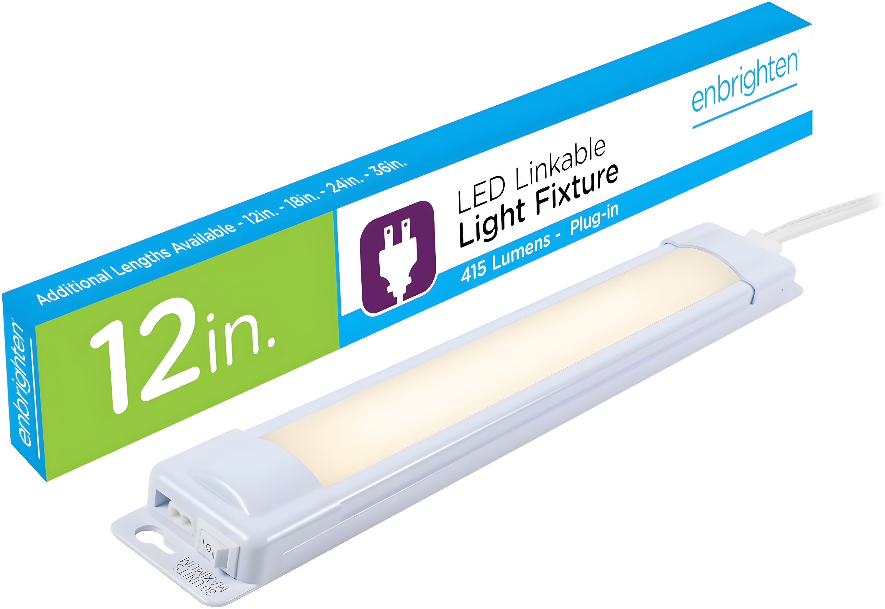 Enbrighten Premium Linkable Under Cabinet Fixture, 12in, LED, Linkable, 415 Lumens, 3000K Warm White, 38845-T1