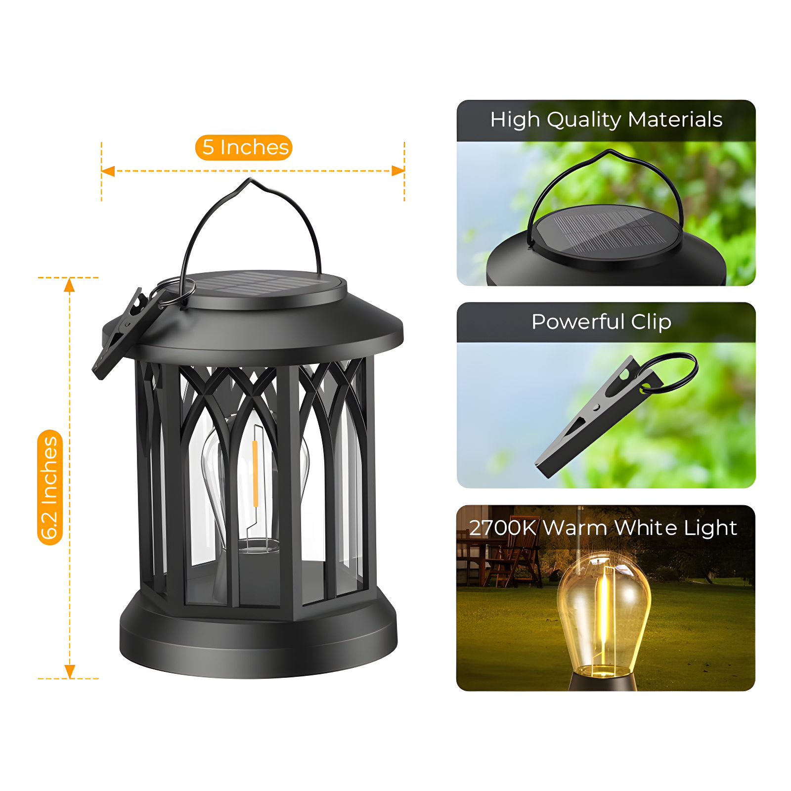2 Pack Upgraded Bright Waterproof Hanging Solar Lanterns - Outdoor LED Lights for Garden, Patio, Yard Decor (Warm Light)