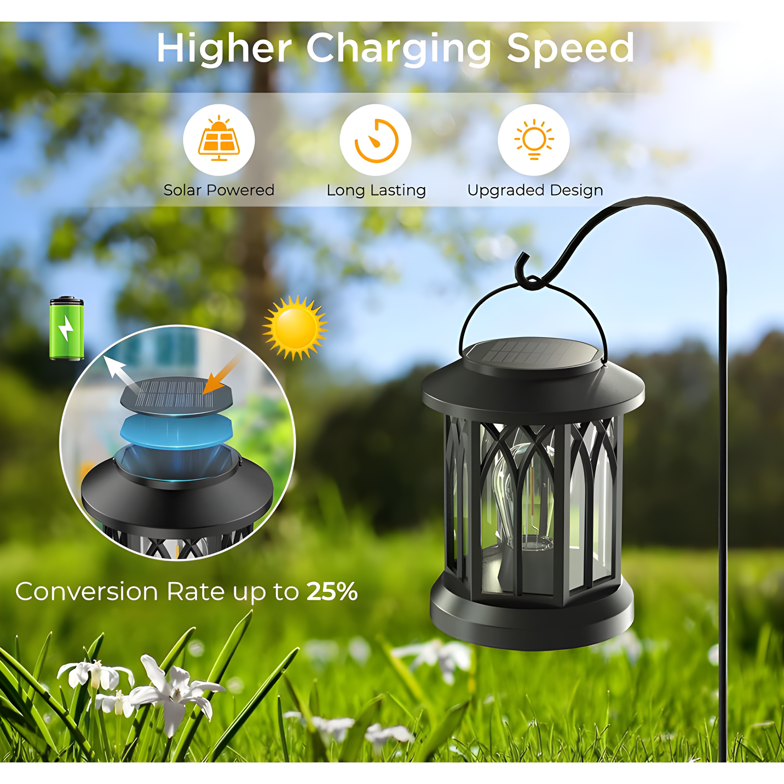 2 Pack Upgraded Bright Waterproof Hanging Solar Lanterns - Outdoor LED Lights for Garden, Patio, Yard Decor (Warm Light)