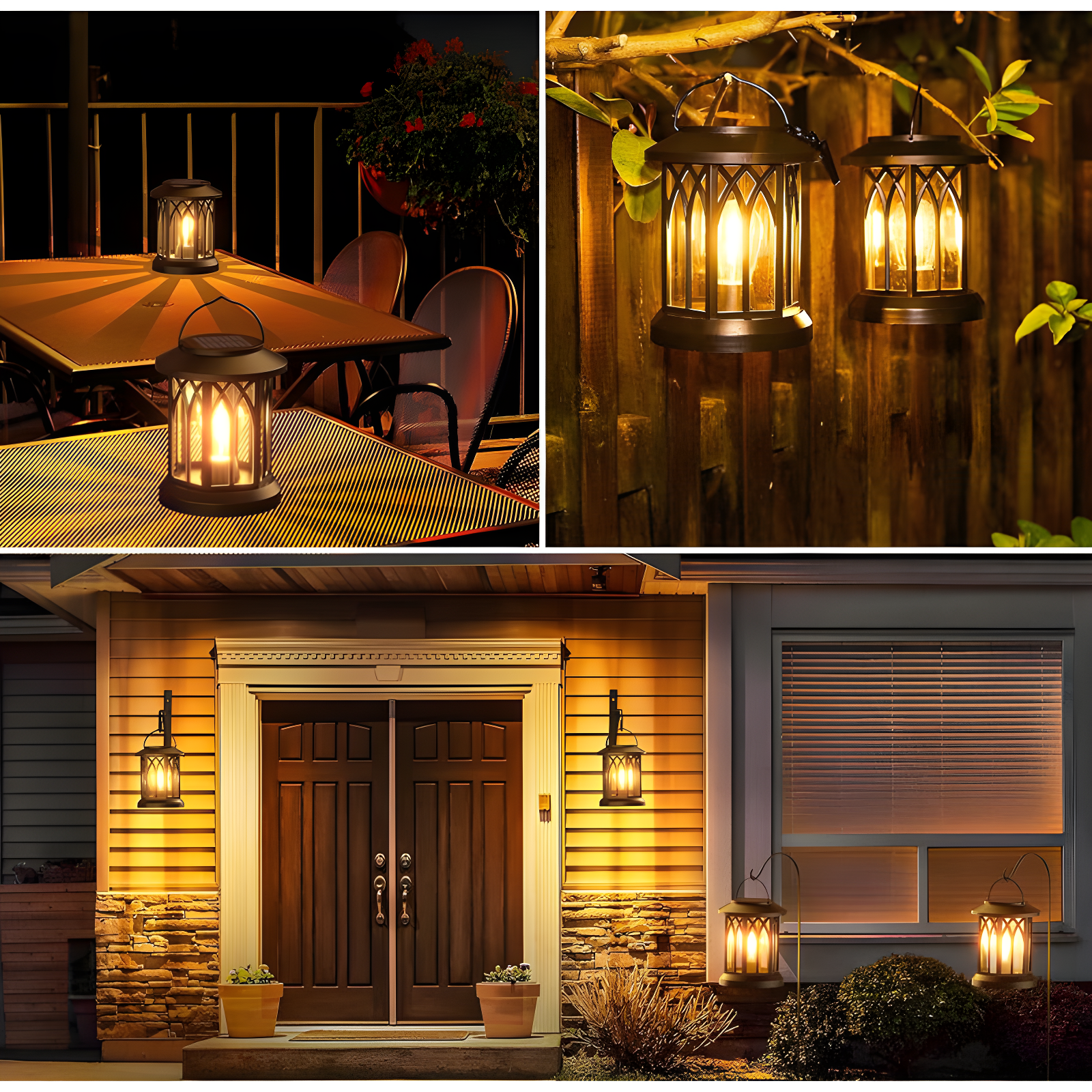 2 Pack Upgraded Bright Waterproof Hanging Solar Lanterns - Outdoor LED Lights for Garden, Patio, Yard Decor (Warm Light)