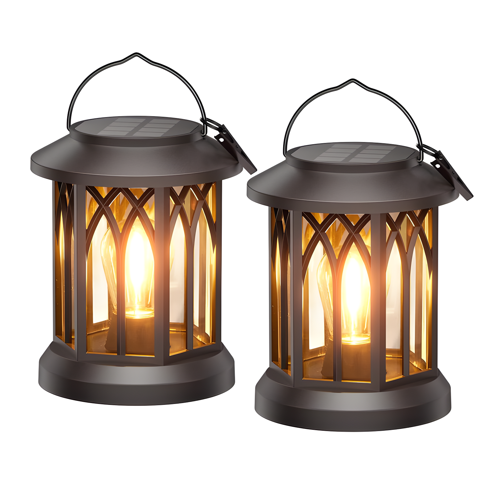2 Pack Upgraded Bright Waterproof Hanging Solar Lanterns - Outdoor LED Lights for Garden, Patio, Yard Decor (Warm Light)
