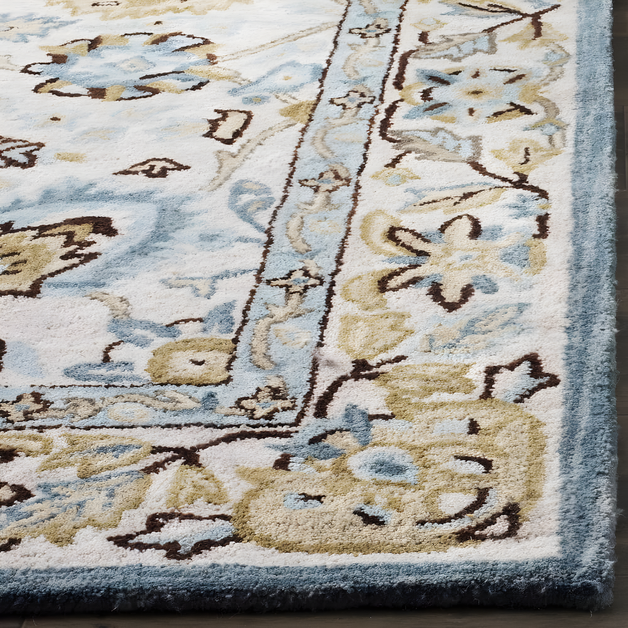 Elegant Peacock Blue Hand-Tufted Wool 6' Square Rug